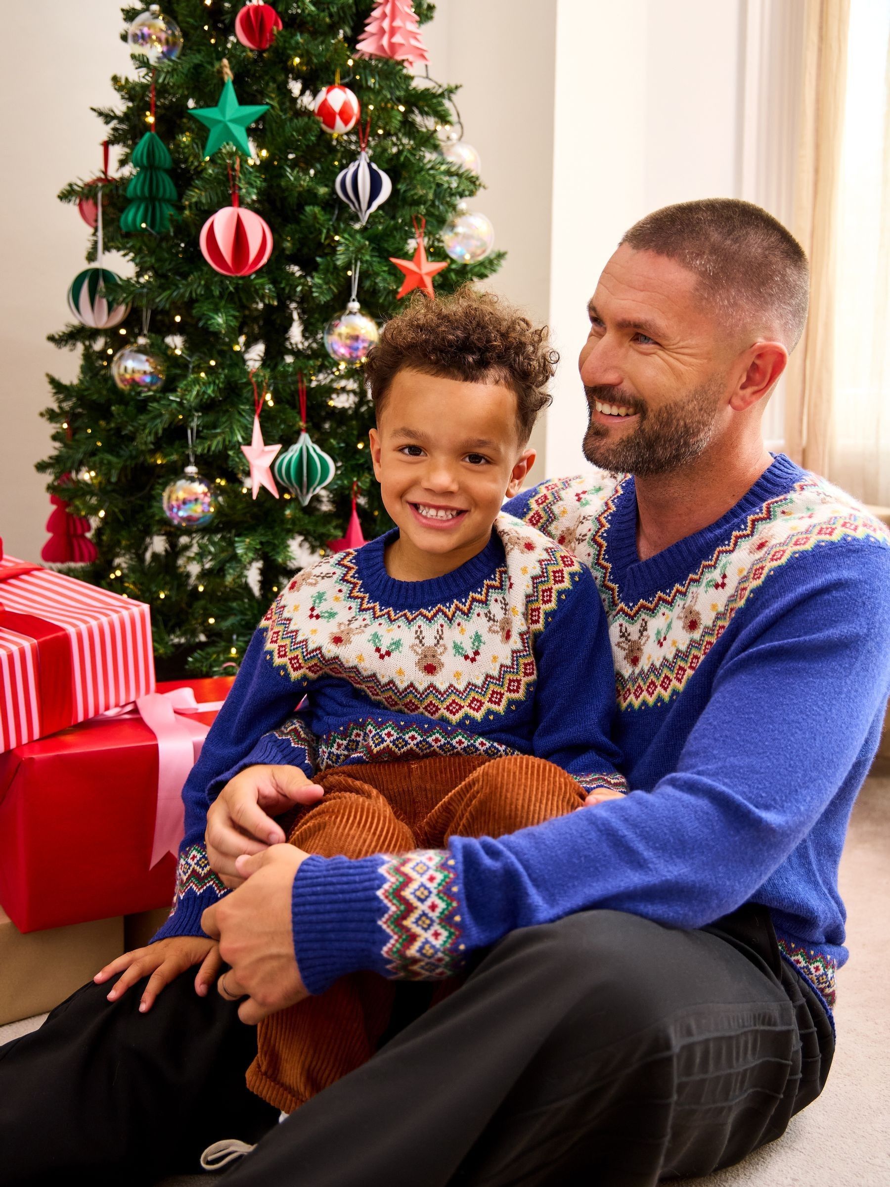 BayBee ベイビー no collar denim JK Navy Blue Reindeer Christmas Fair Isle Jumper | JoJo Maman Bébé USA