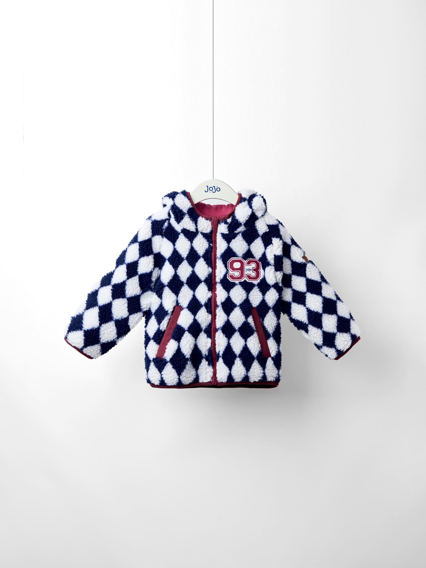 Navy Blue Harlequin Hooded Teddy Fleece Jacket - Image 1 of 7