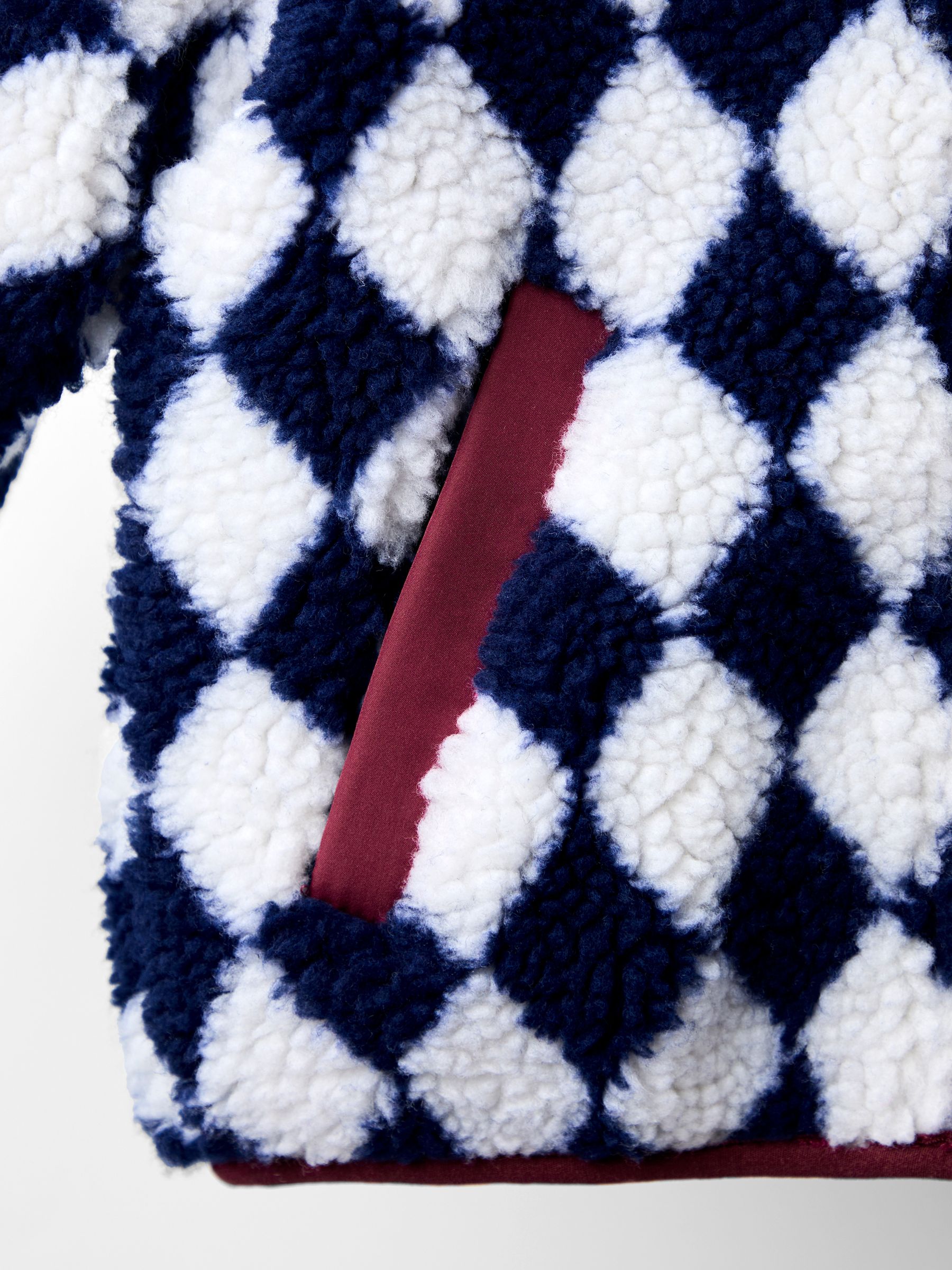 Navy Blue Harlequin Hooded Teddy Fleece Jacket - Image 6 of 7