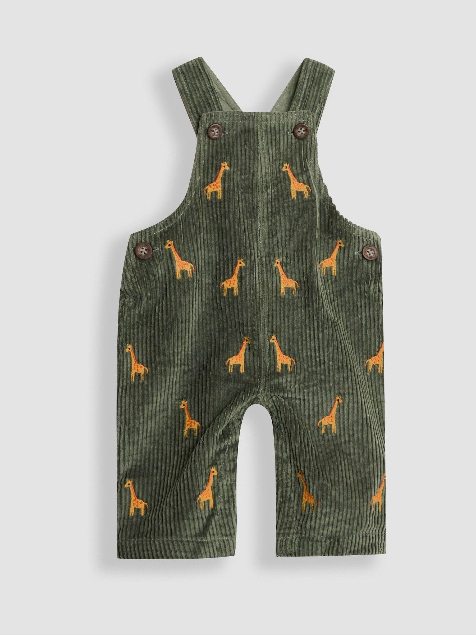 Khaki Green Giraffe 2-Piece Embroidered Cord Dungarees & Top Set - Image 2 of 5