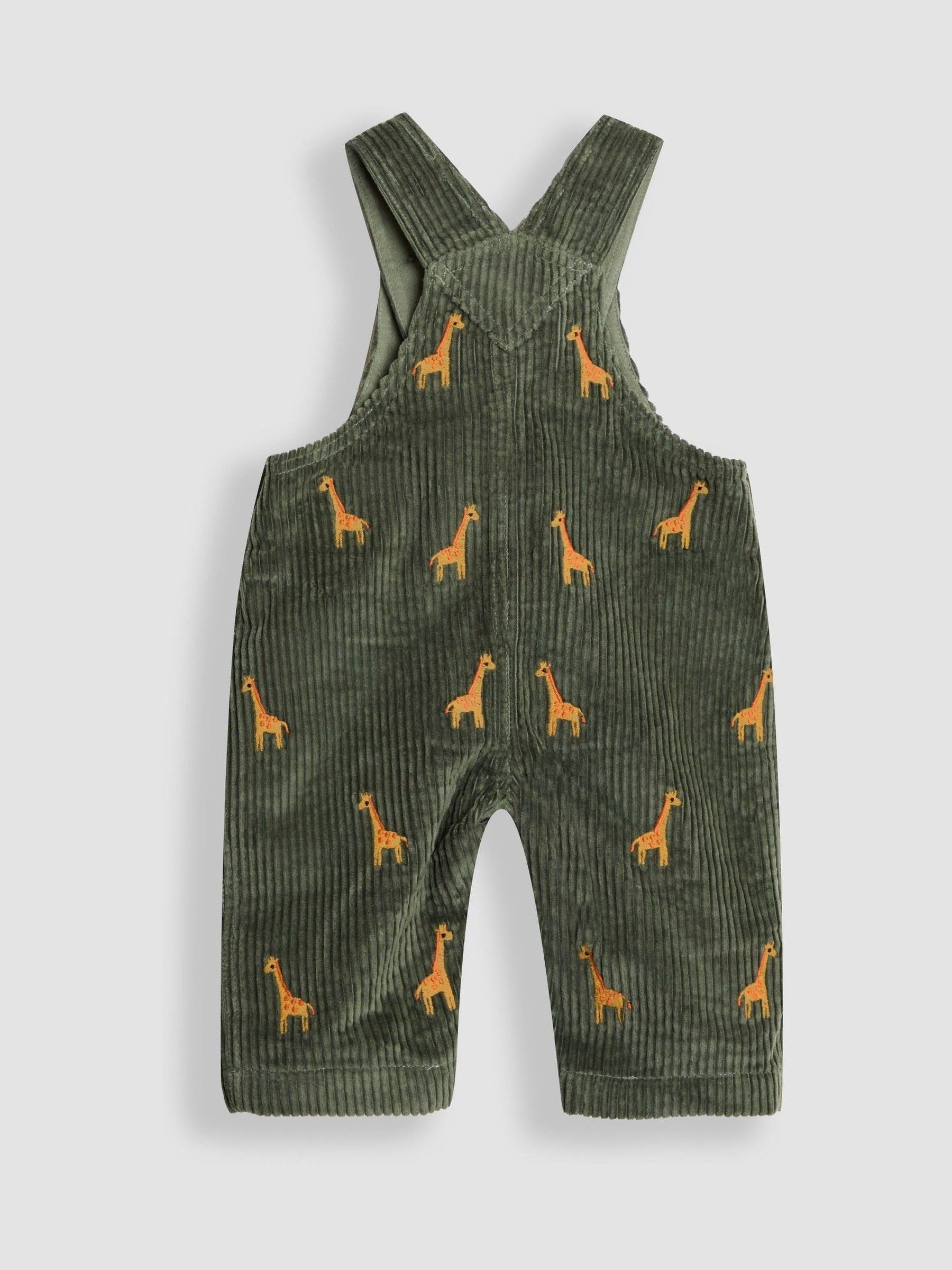 Khaki Green Giraffe 2-Piece Embroidered Cord Dungarees & Top Set - Image 3 of 5