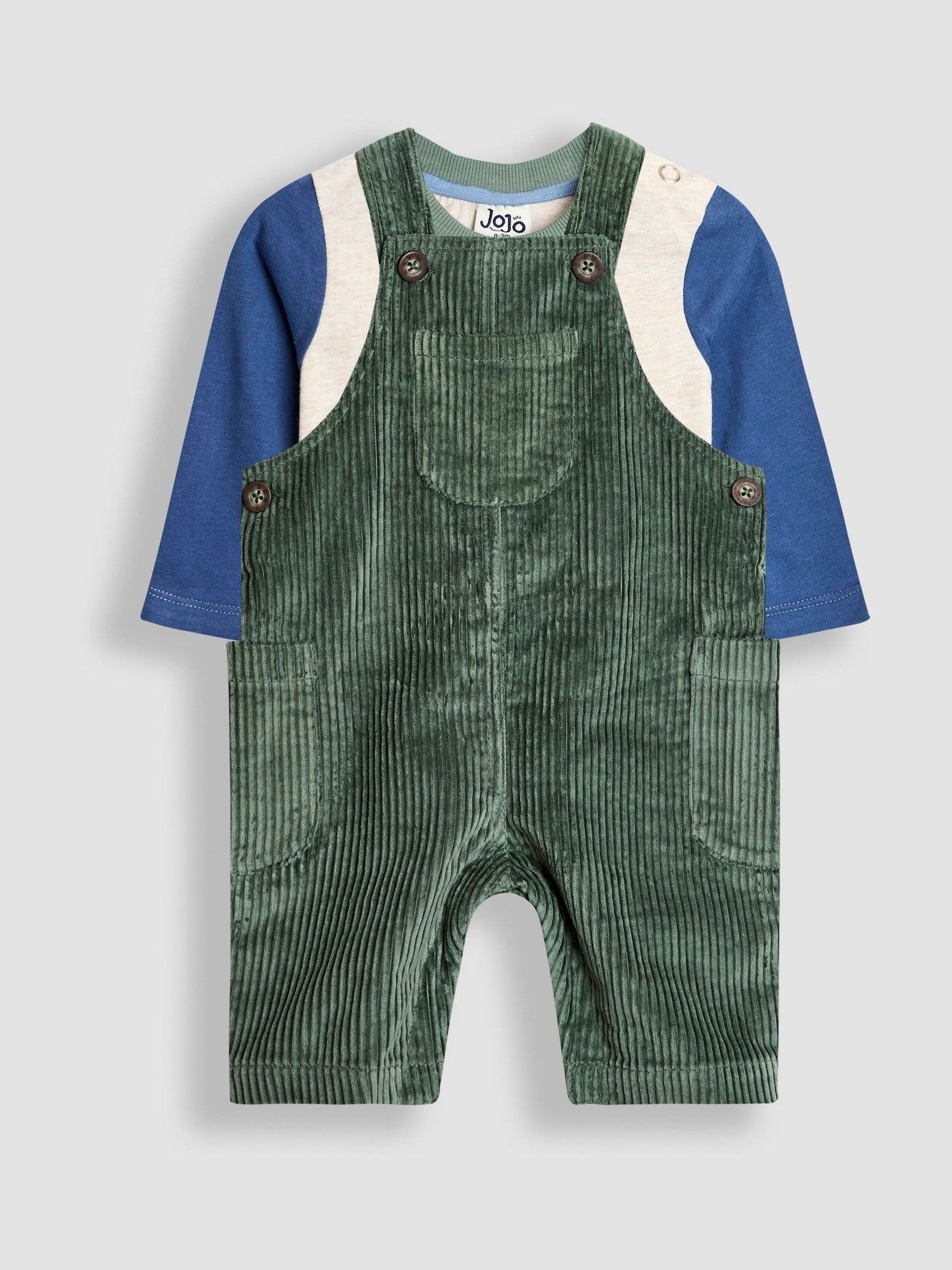 Khaki Green 2-Piece Chunky Cord Dungarees & Top Set - Image 1 of 6