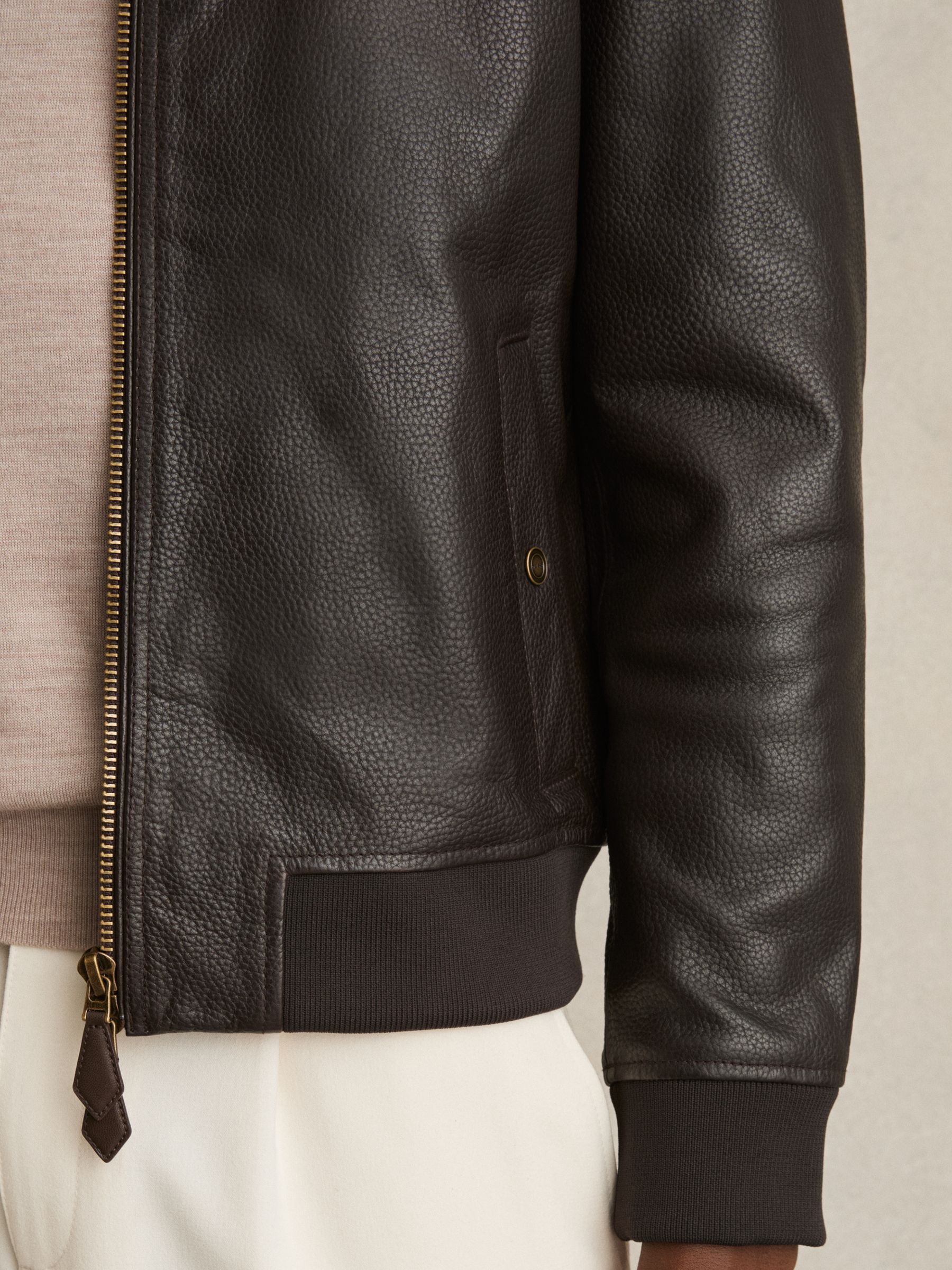 Leather Bomber Jacket in Brown - Image 4 of 6
