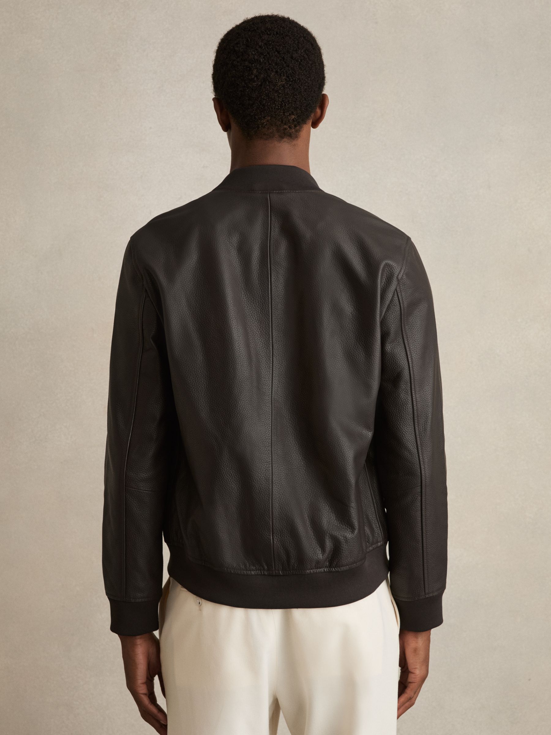 Leather Bomber Jacket in Brown - Image 5 of 6