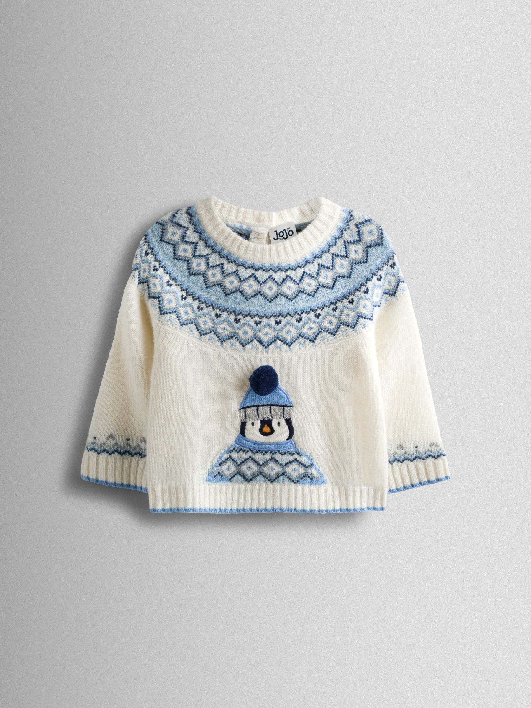 Ecru Penguin Christmas Penguin Fair Isle Jumper JoJo Maman Bébé