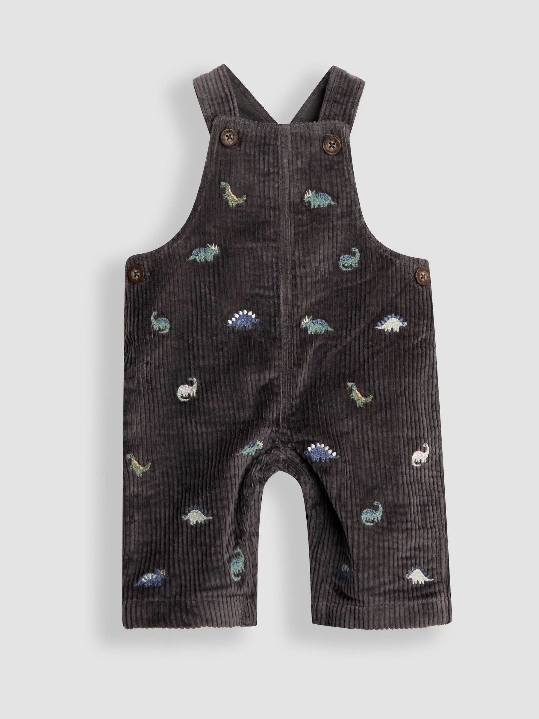 Charcoal Grey Dino 2-Piece Embroidered Cord Dungarees & Top Set - Image 2 of 5