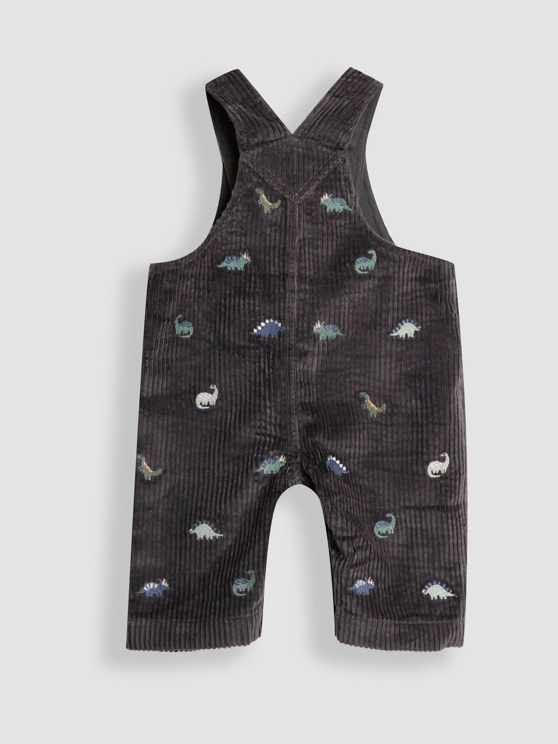 Charcoal Grey Dino 2-Piece Embroidered Cord Dungarees & Top Set - Image 3 of 5