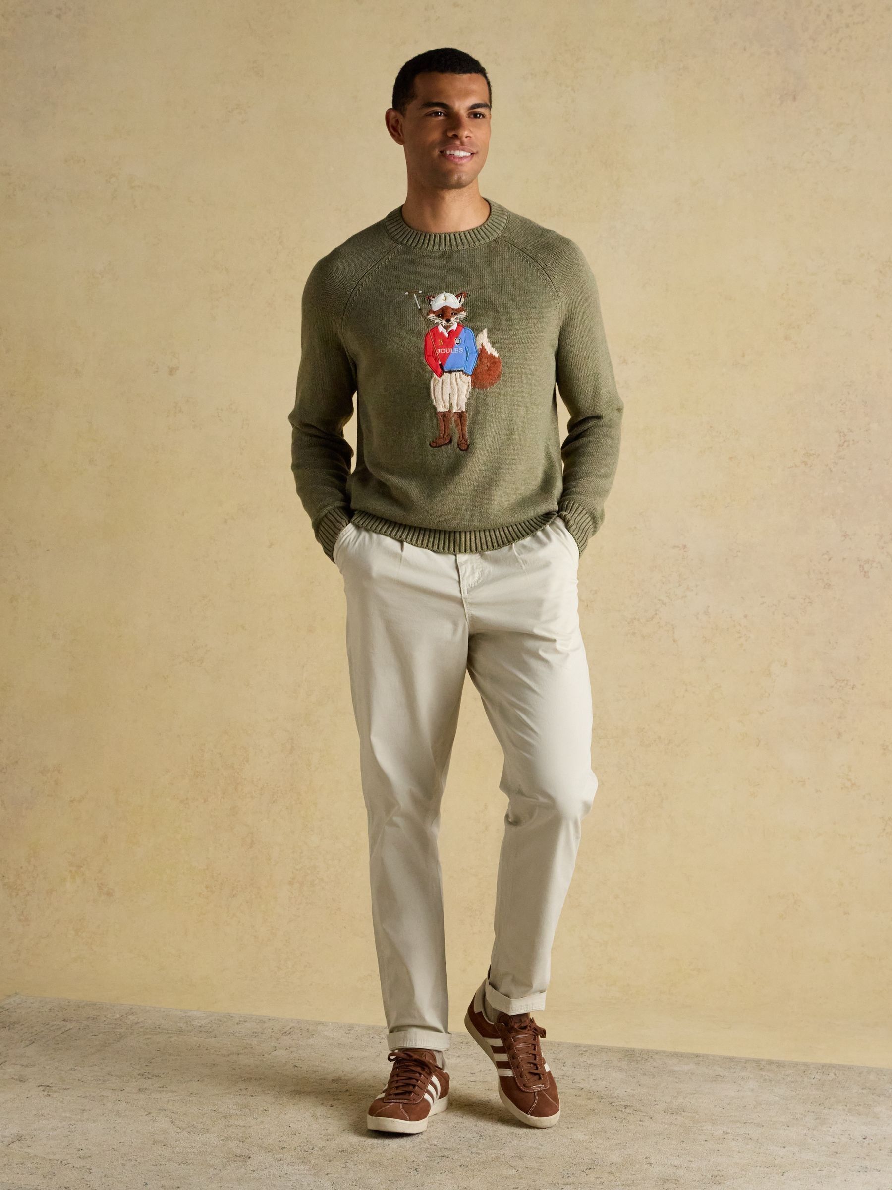 4x4 Intarsia Khaki Green Crew Neck Knitted Jumper - Image 3 of 7