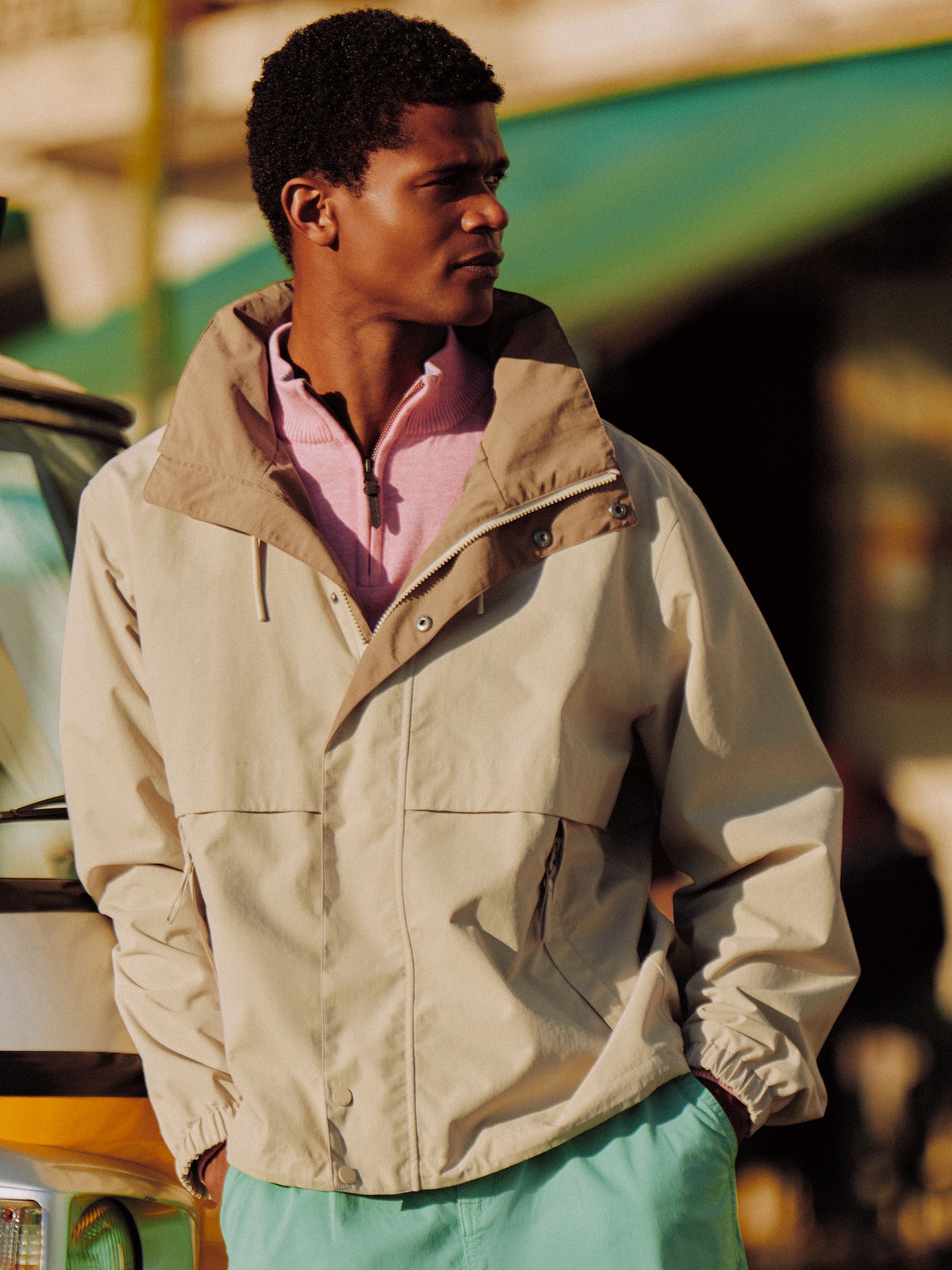 Quayside Stone Lightweight Waterproof Coat with Packable Hood | Joules