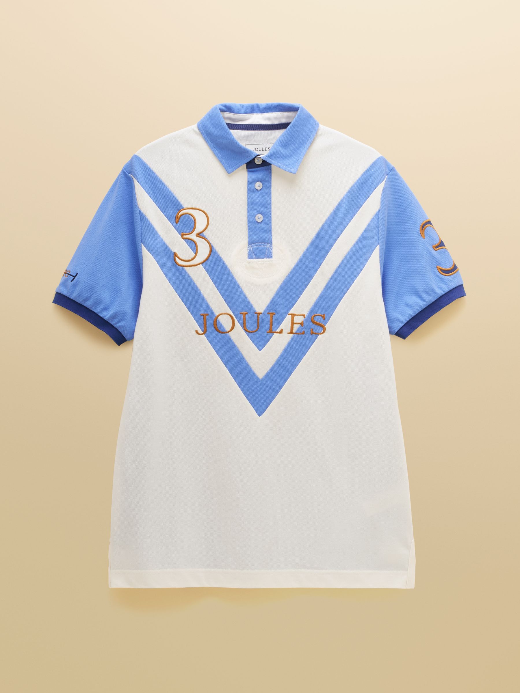Cream & Blue Embellished Cotton Pique Polo Shirt - Image 10 of 10
