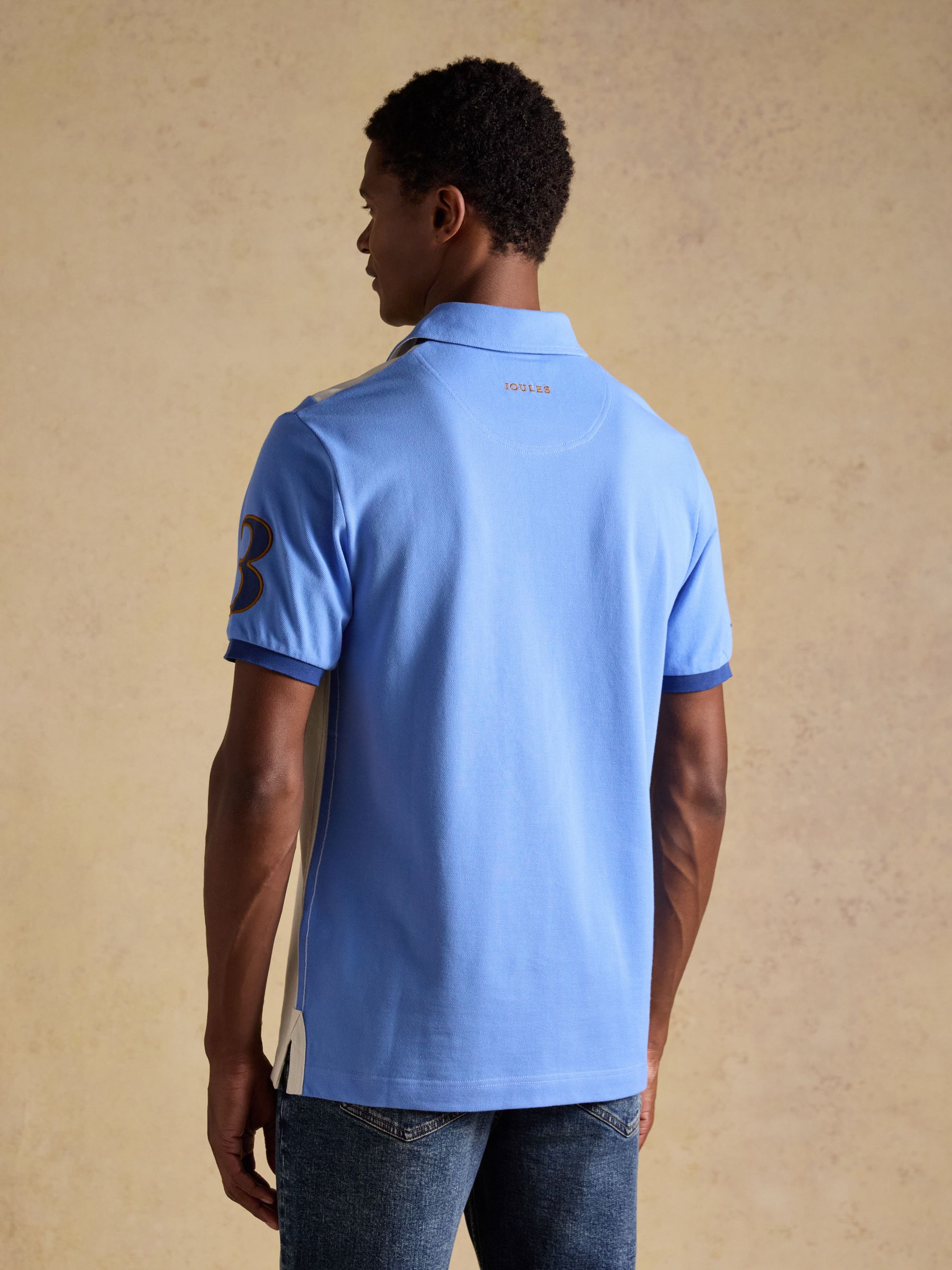 Cream & Blue Embellished Cotton Pique Polo Shirt - Image 2 of 10