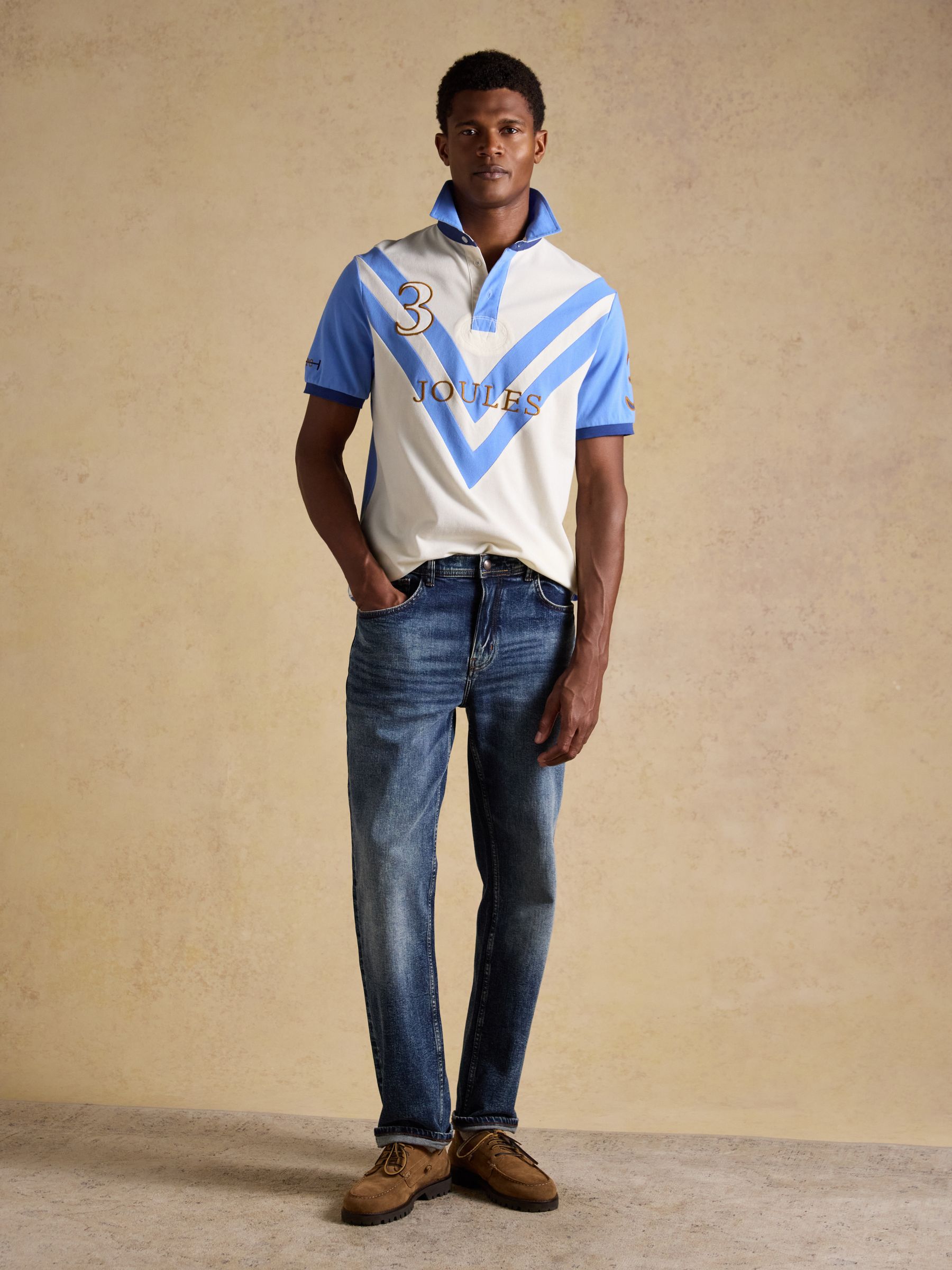 Cream & Blue Embellished Cotton Pique Polo Shirt - Image 4 of 10