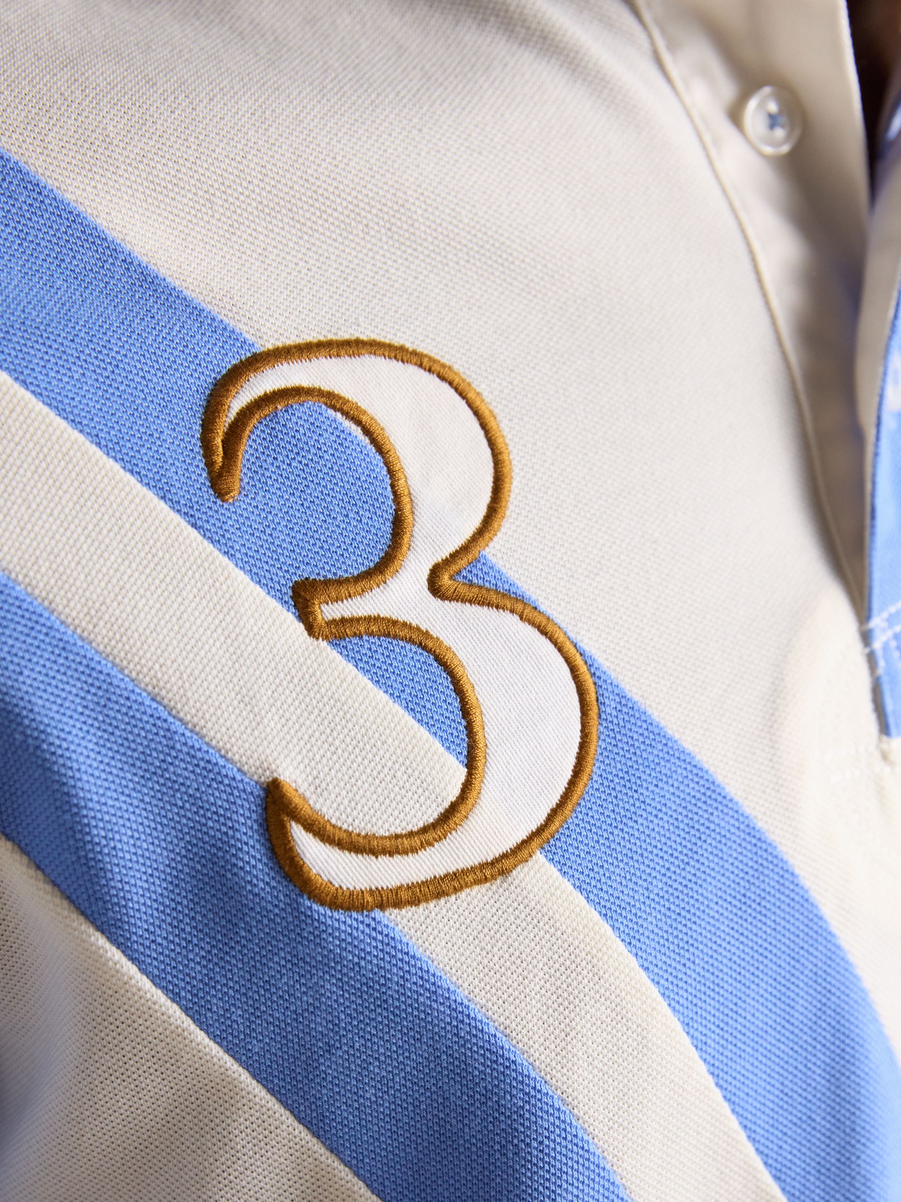 Cream & Blue Embellished Cotton Pique Polo Shirt - Image 5 of 10