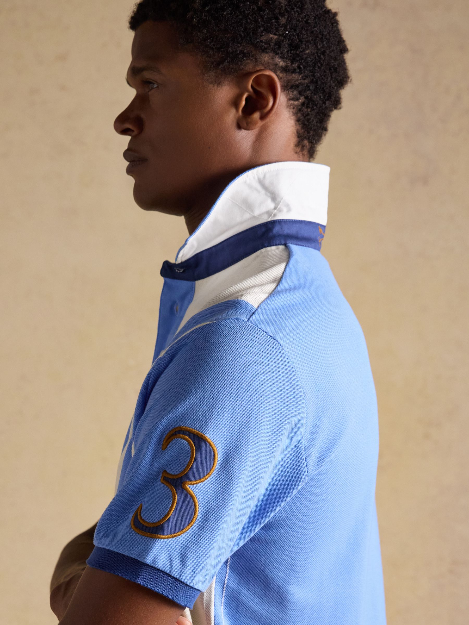 Cream & Blue Embellished Cotton Pique Polo Shirt - Image 6 of 10
