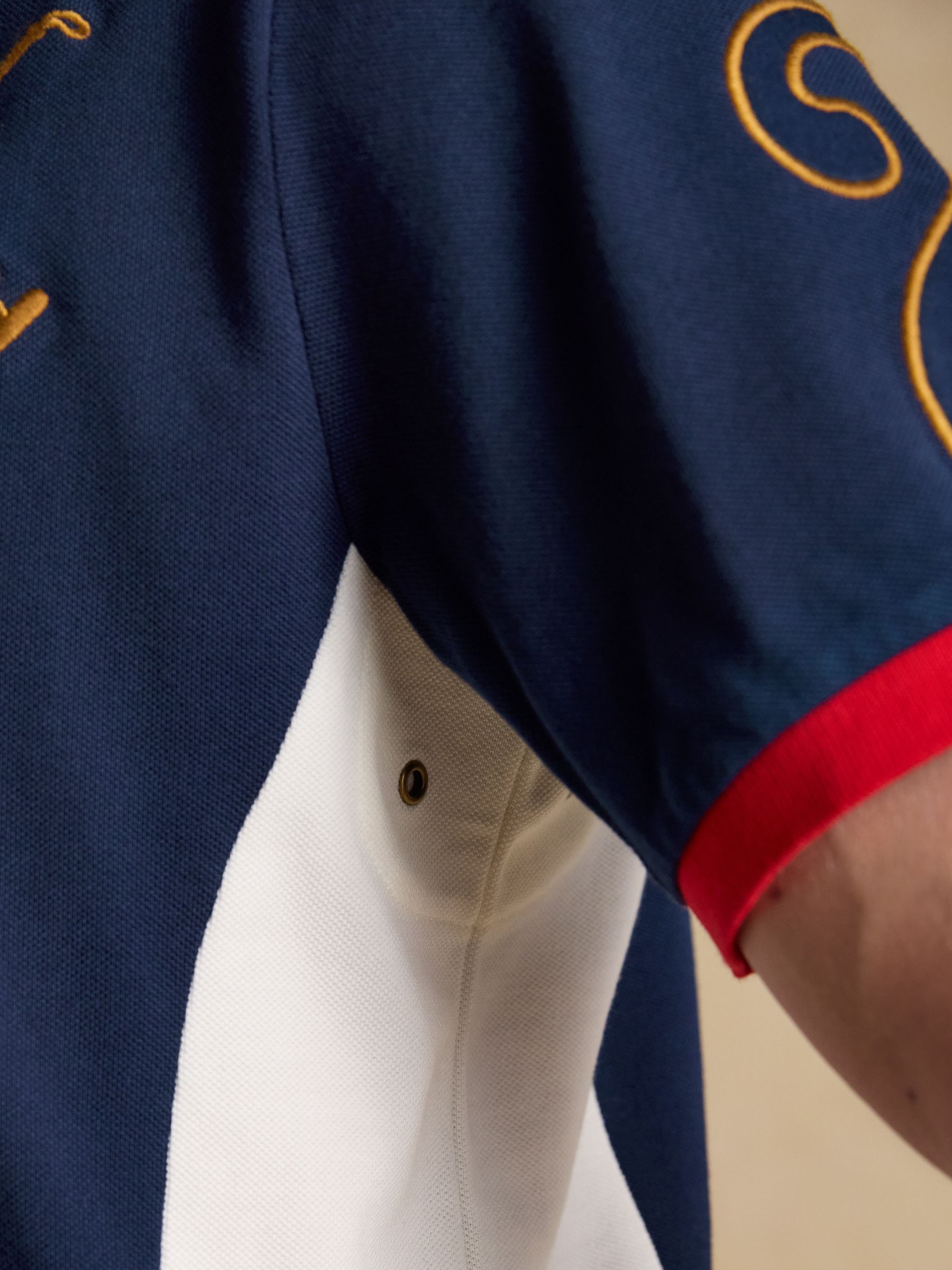 Red/Navy/White Embroidered Cotton Pique Polo Shirt - Image 10 of 11