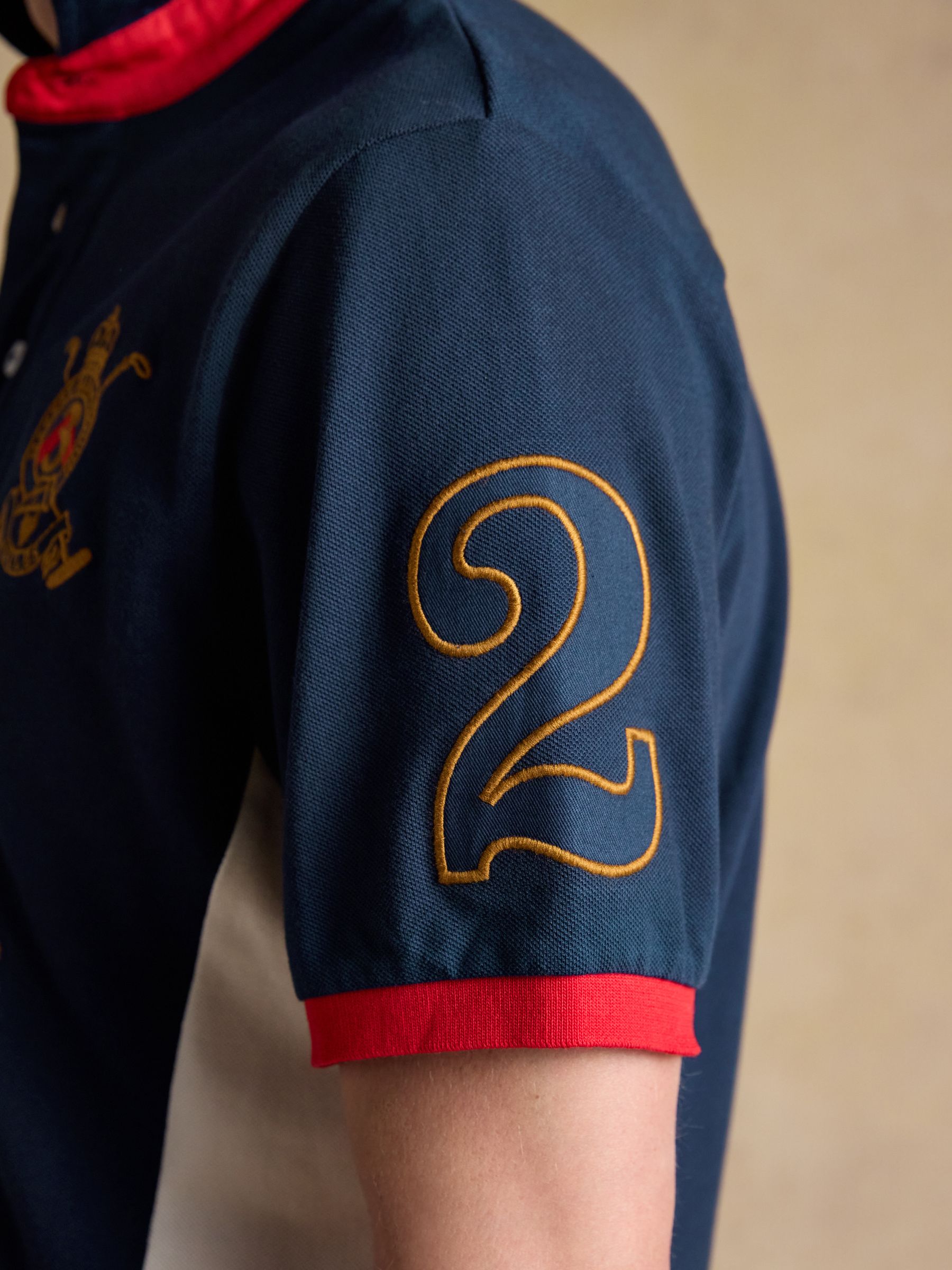 Red/Navy/White Embroidered Cotton Pique Polo Shirt - Image 4 of 11