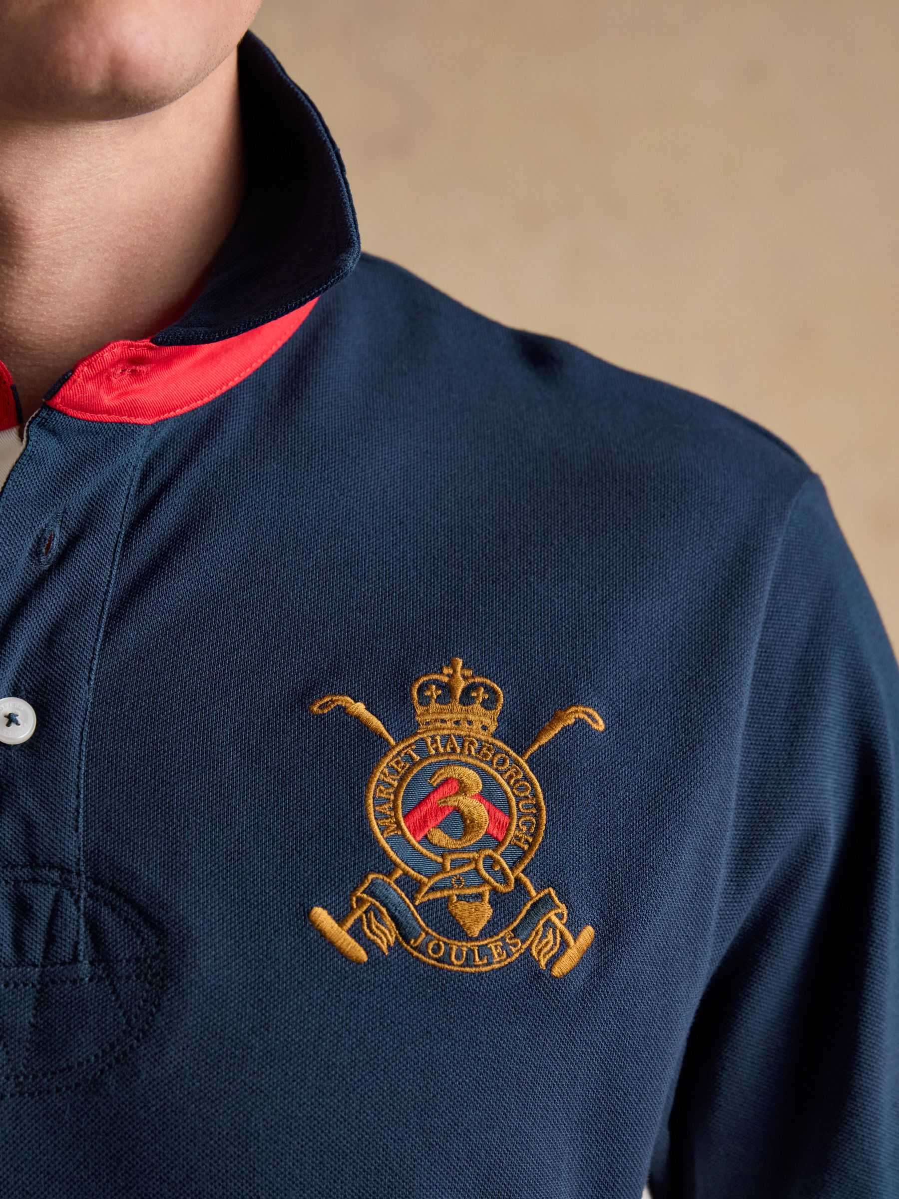 Red/Navy/White Embroidered Cotton Pique Polo Shirt - Image 6 of 11