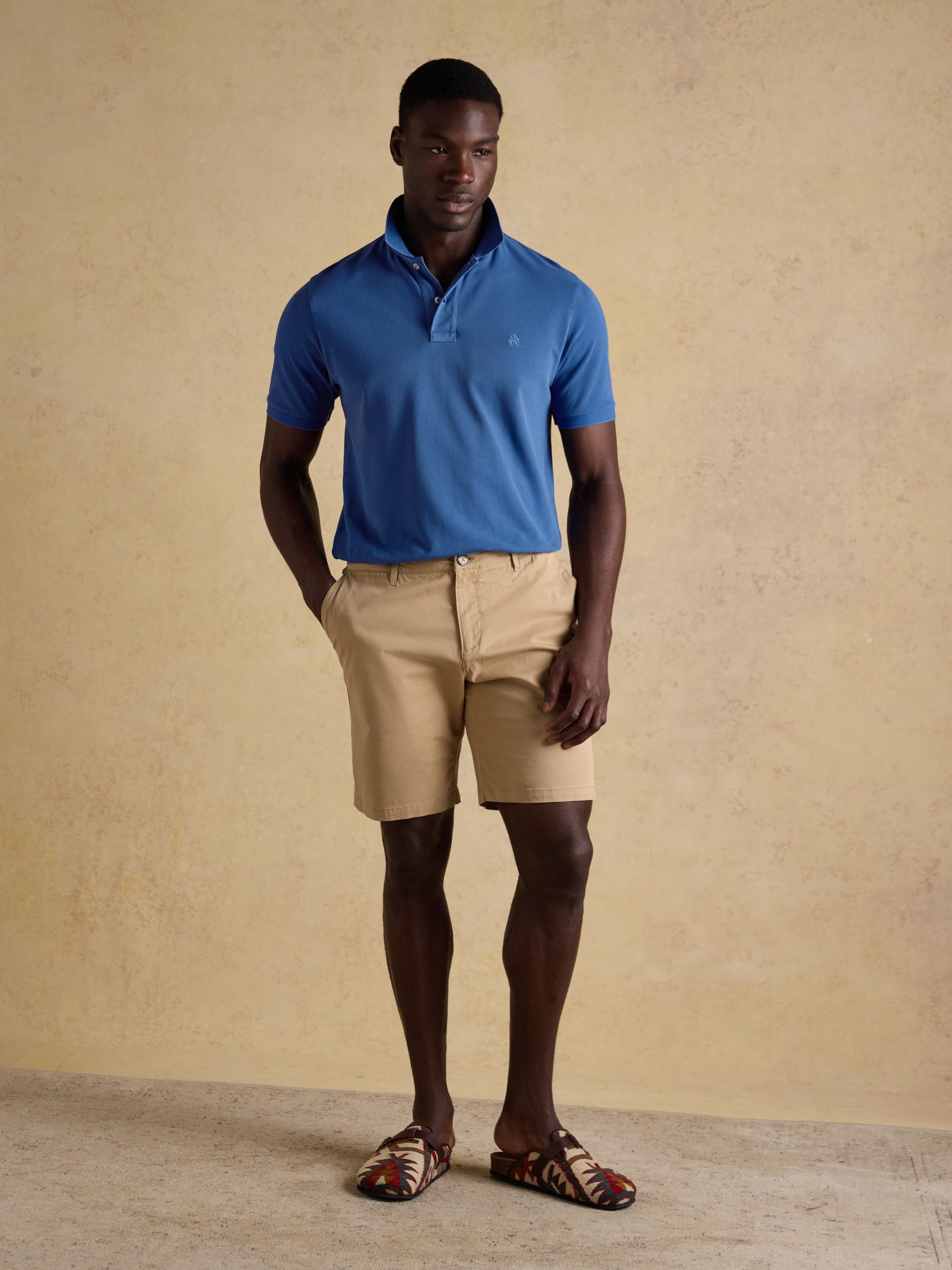 Garment Dyed Blue Cotton Pique Polo Shirt - Image 1 of 6