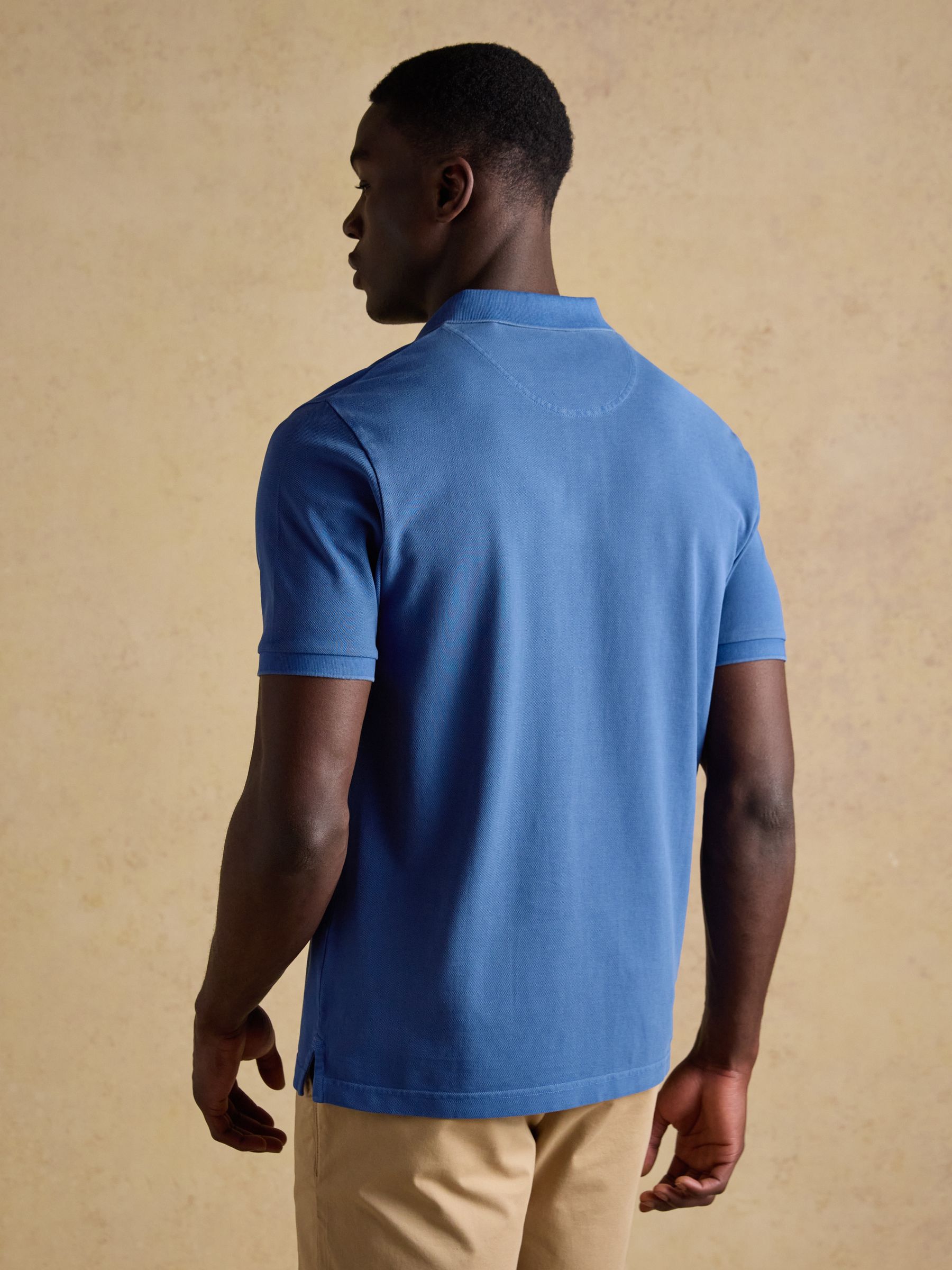 Garment Dyed Blue Cotton Pique Polo Shirt - Image 2 of 6