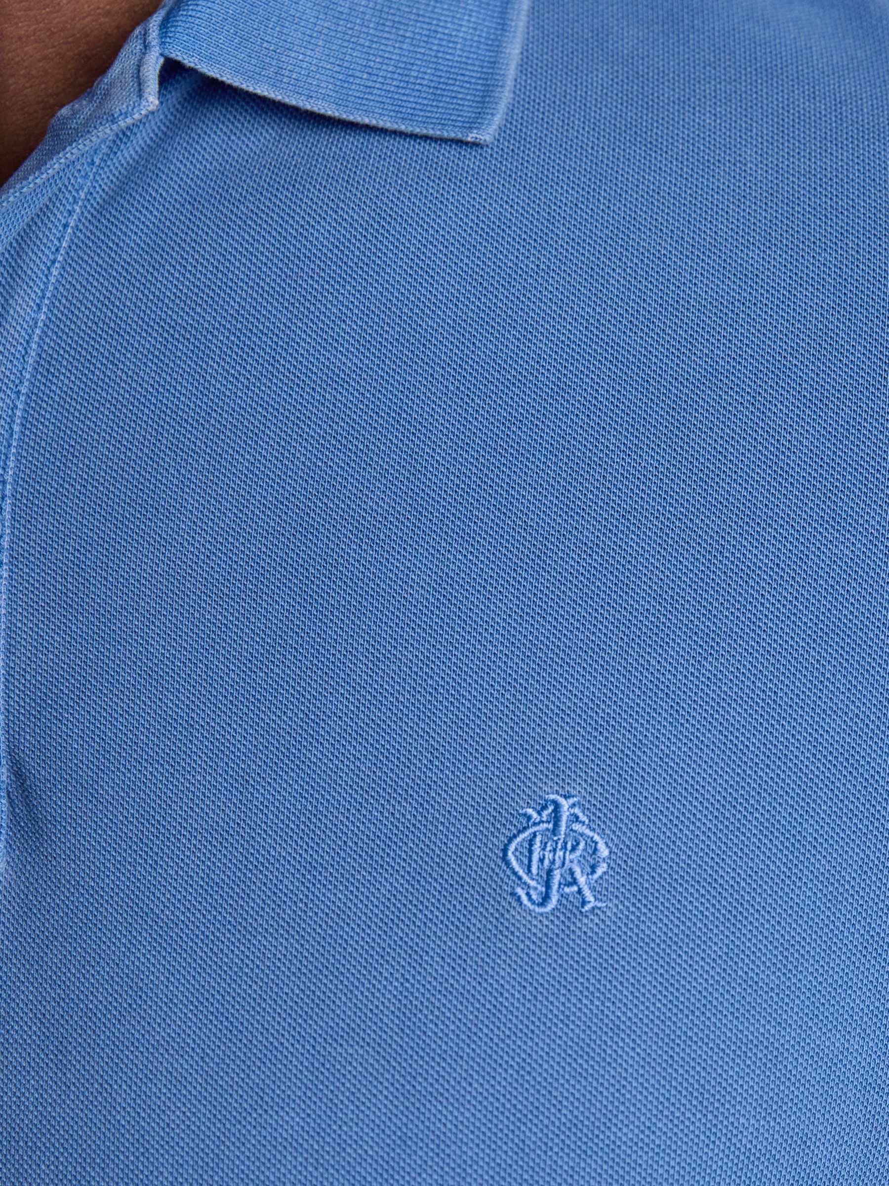 Garment Dyed Blue Cotton Pique Polo Shirt - Image 3 of 6