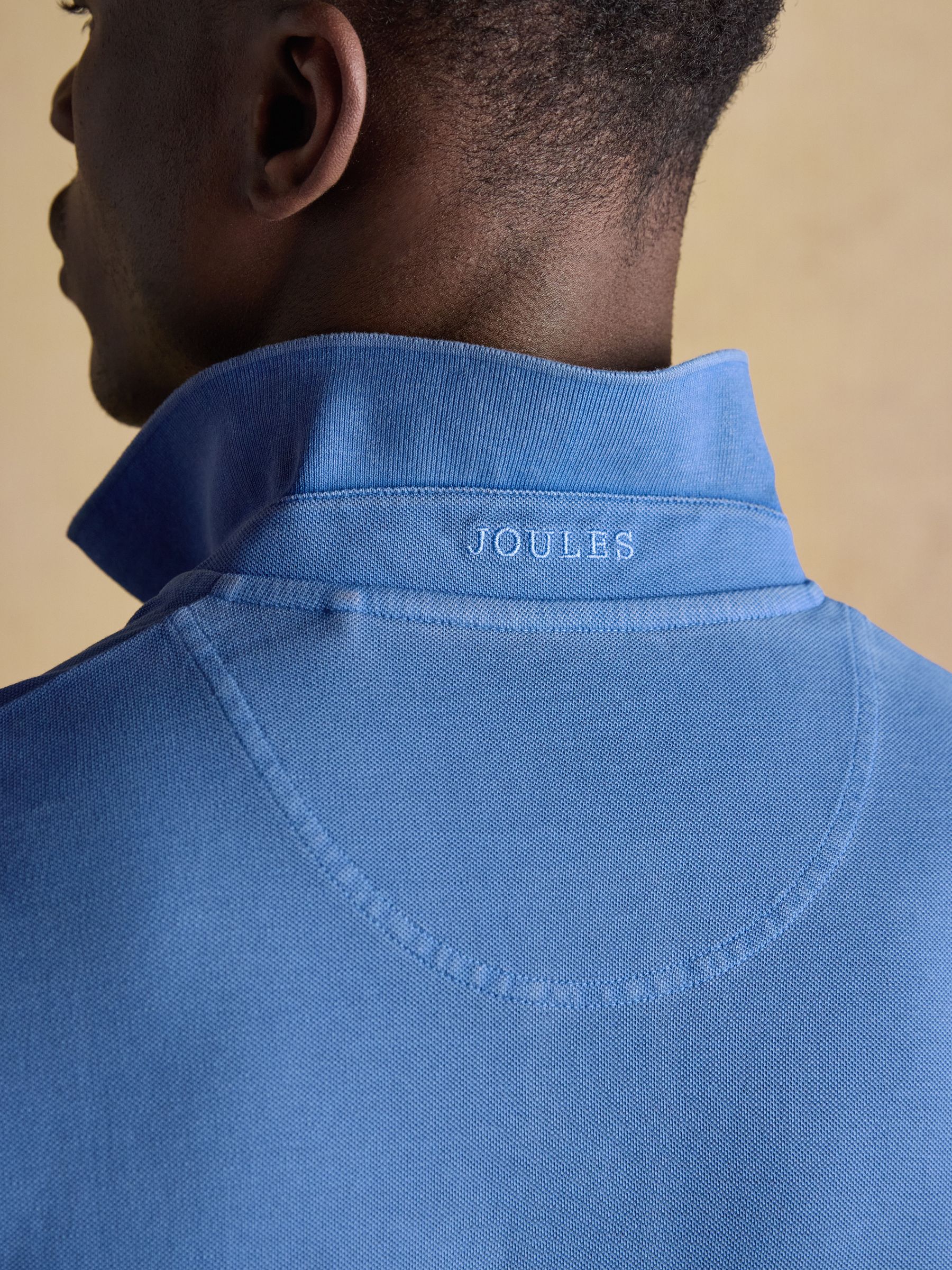 Garment Dyed Blue Cotton Pique Polo Shirt - Image 5 of 6