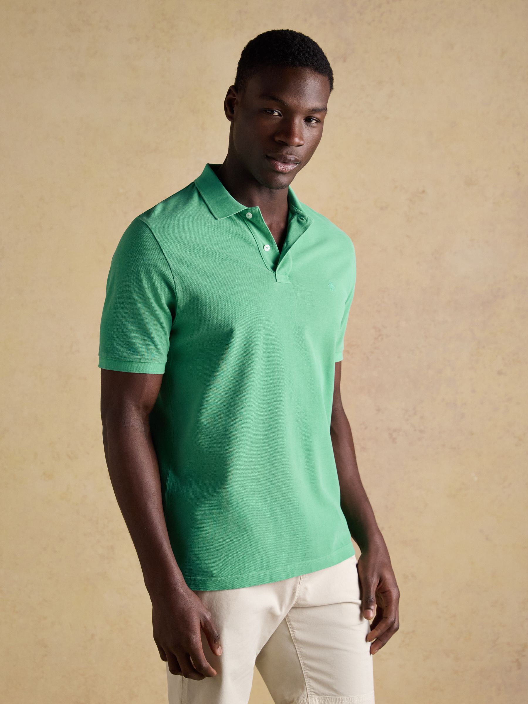 Garment Dyed Green Cotton Pique Polo Shirt - Image 1 of 8
