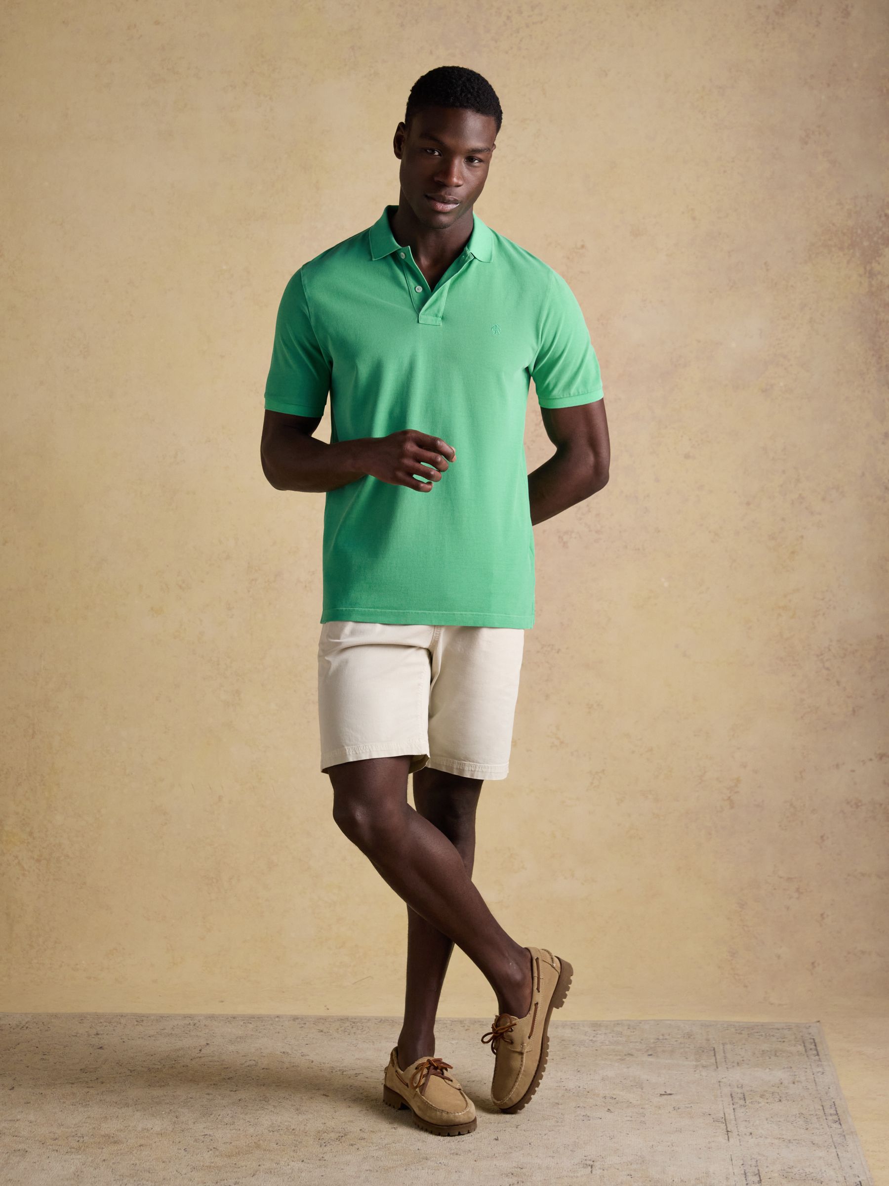 Garment Dyed Green Cotton Pique Polo Shirt - Image 3 of 8
