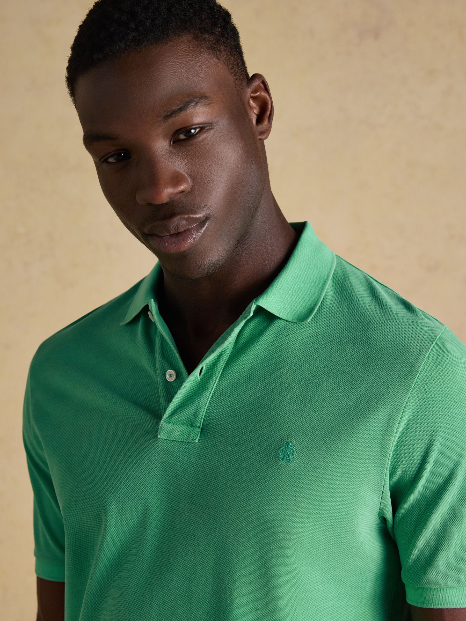 Garment Dyed Green Cotton Pique Polo Shirt - Image 6 of 8