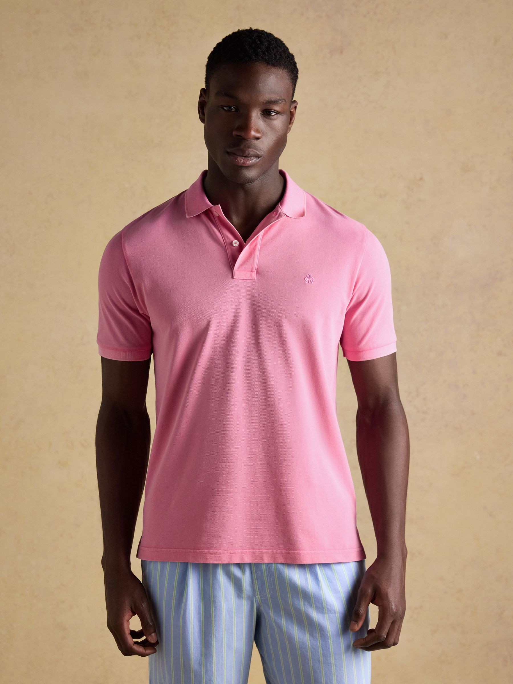 Garment Dyed Pink Cotton Pique Polo Shirt - Image 1 of 8