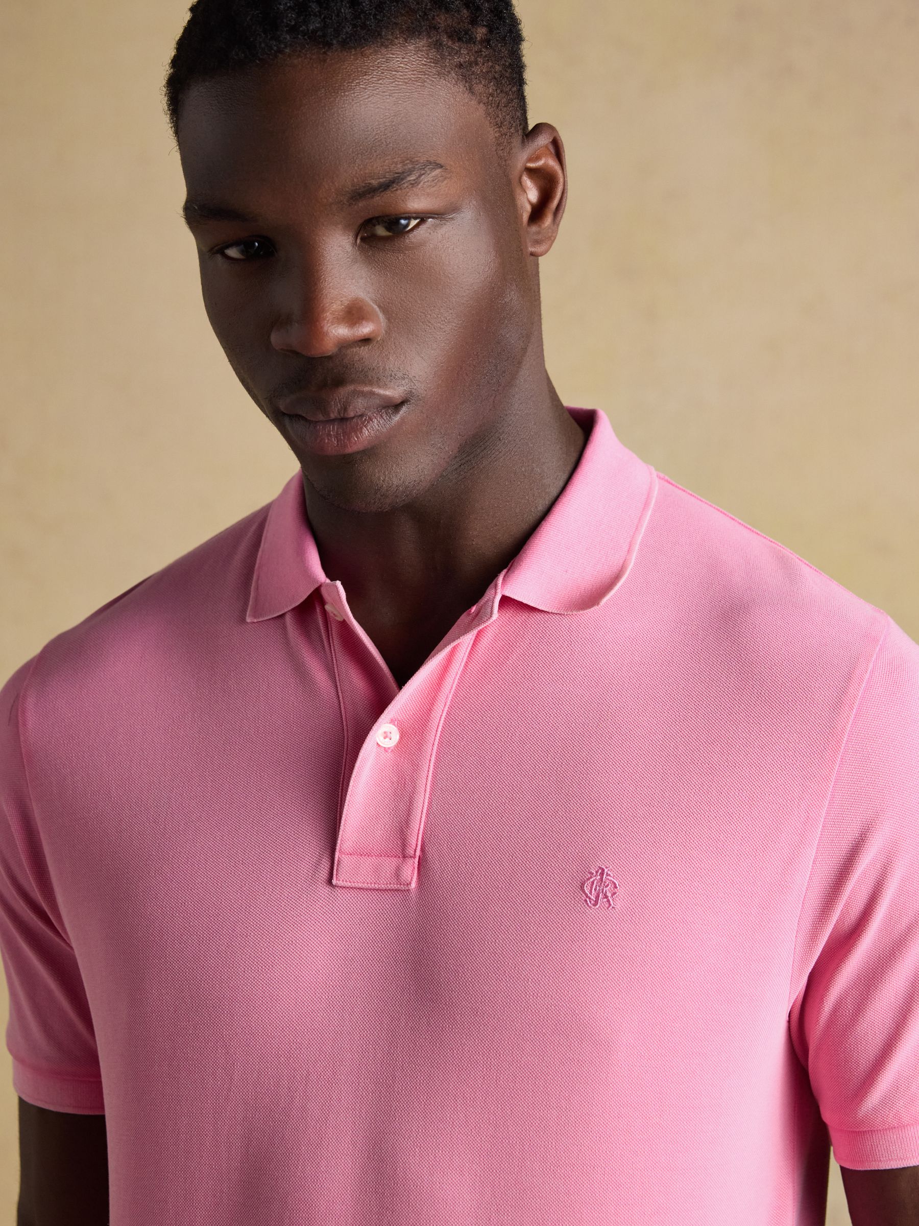 Garment Dyed Pink Cotton Pique Polo Shirt - Image 3 of 8