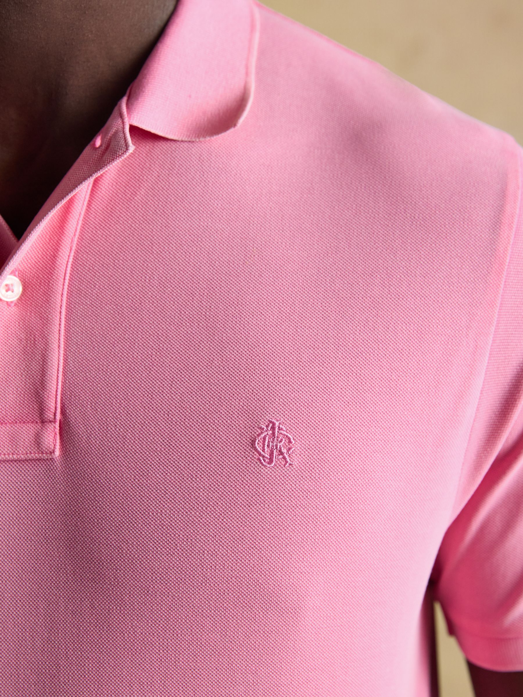 Garment Dyed Pink Cotton Pique Polo Shirt - Image 4 of 8