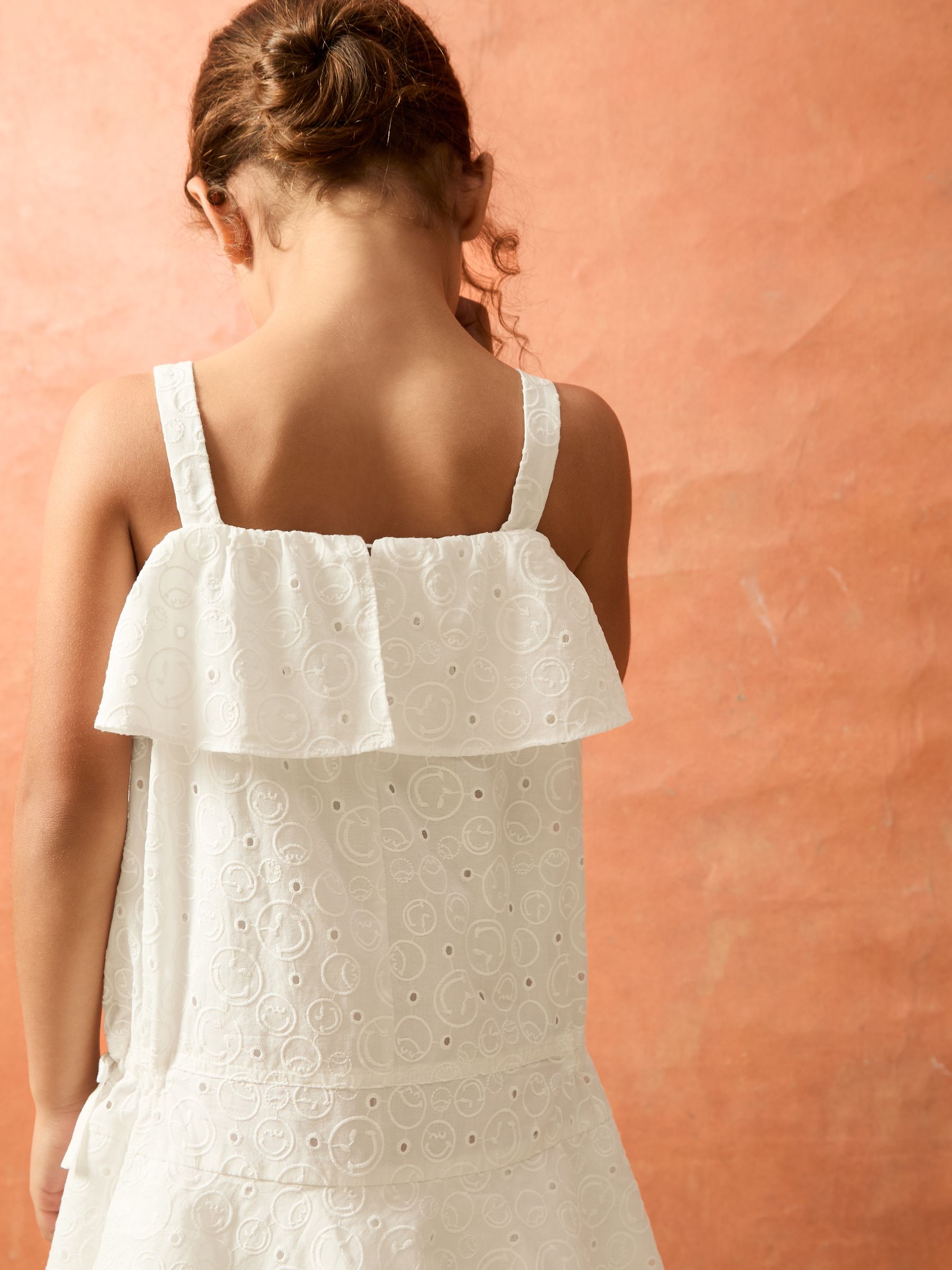 4-9 yrs SmileyWorld | Reiss Broderie Logo Dress in Ivory - Image 3 of 5