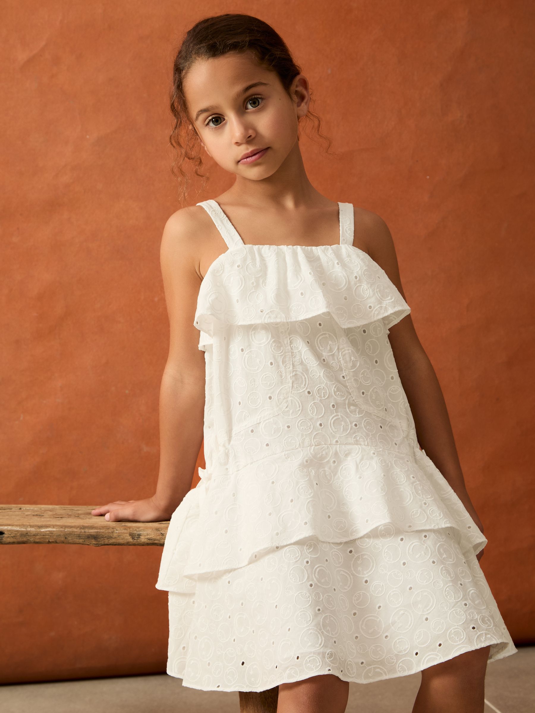 4-9 yrs SmileyWorld | Reiss Broderie Logo Dress in Ivory - Image 4 of 5
