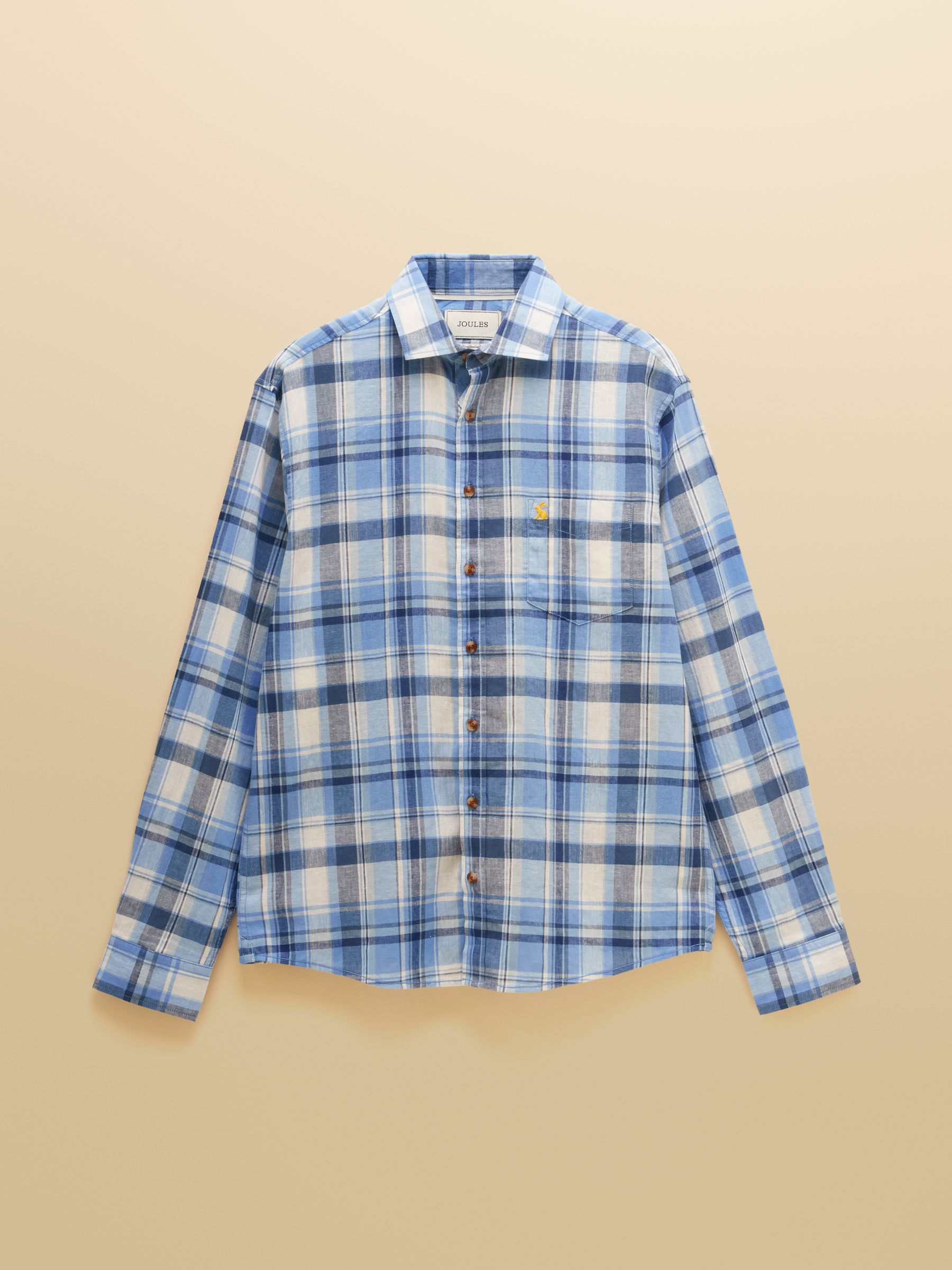 Linen Blend Blue Check Classic Fit Long Sleeve Shirt - Image 10 of 10