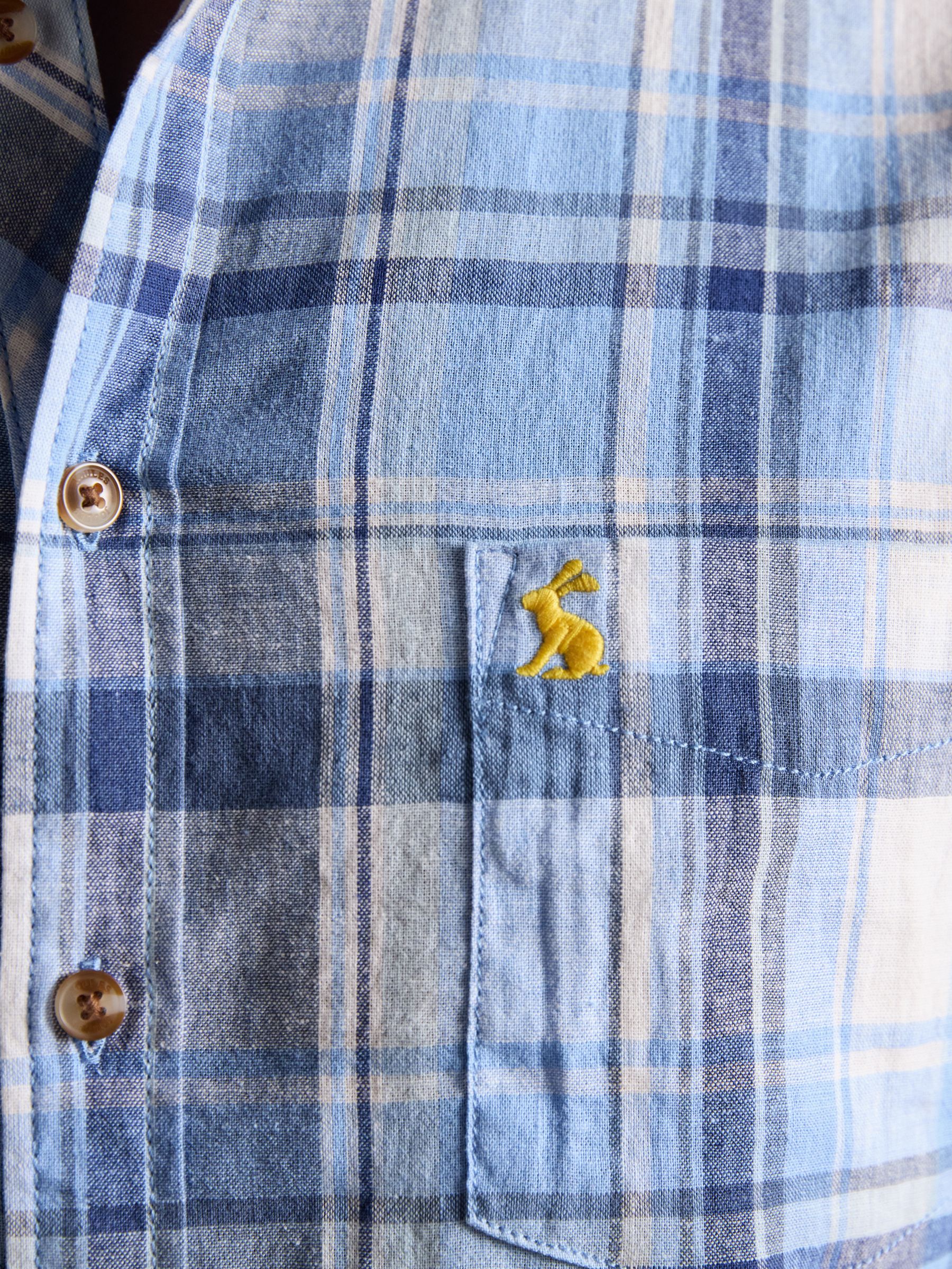 Linen Blend Blue Check Classic Fit Long Sleeve Shirt - Image 2 of 10