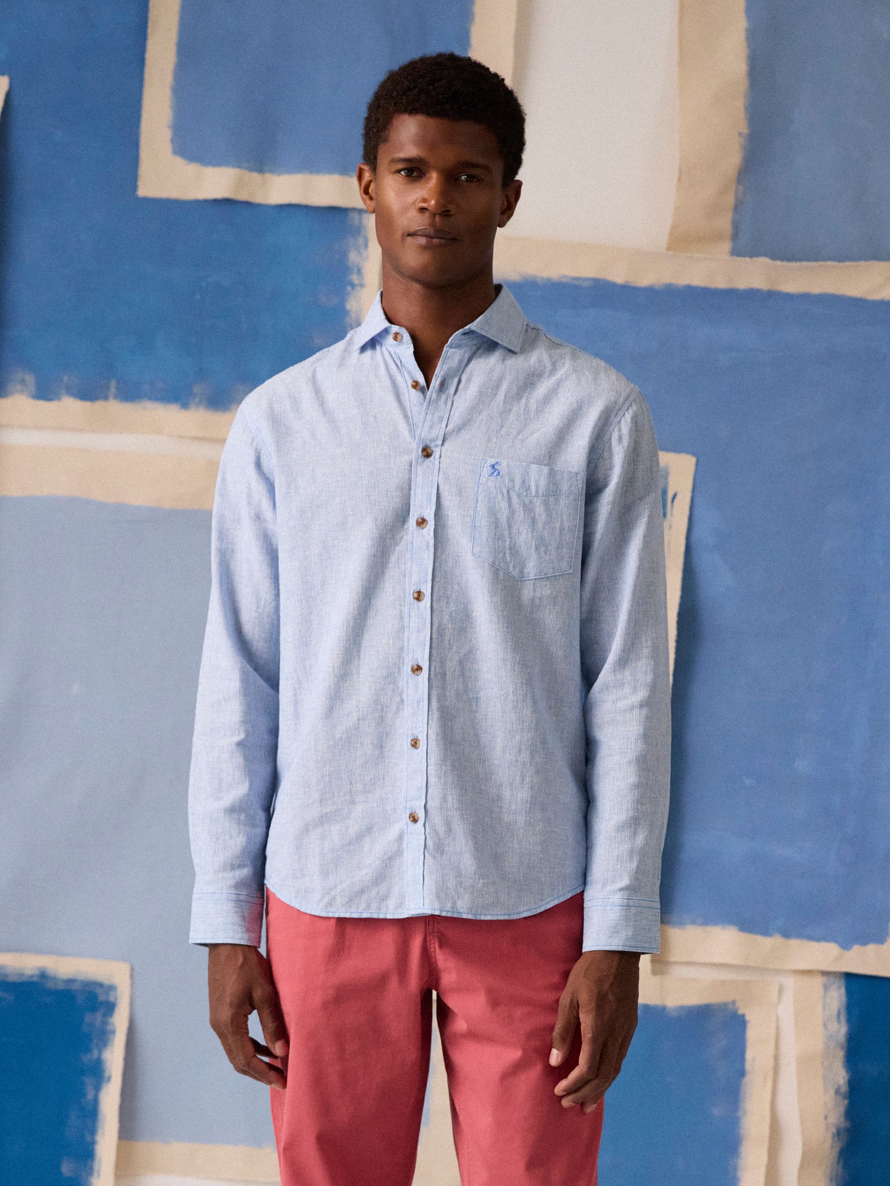 Linen Blend Blue Long Sleeve Shirt - Image 1 of 15
