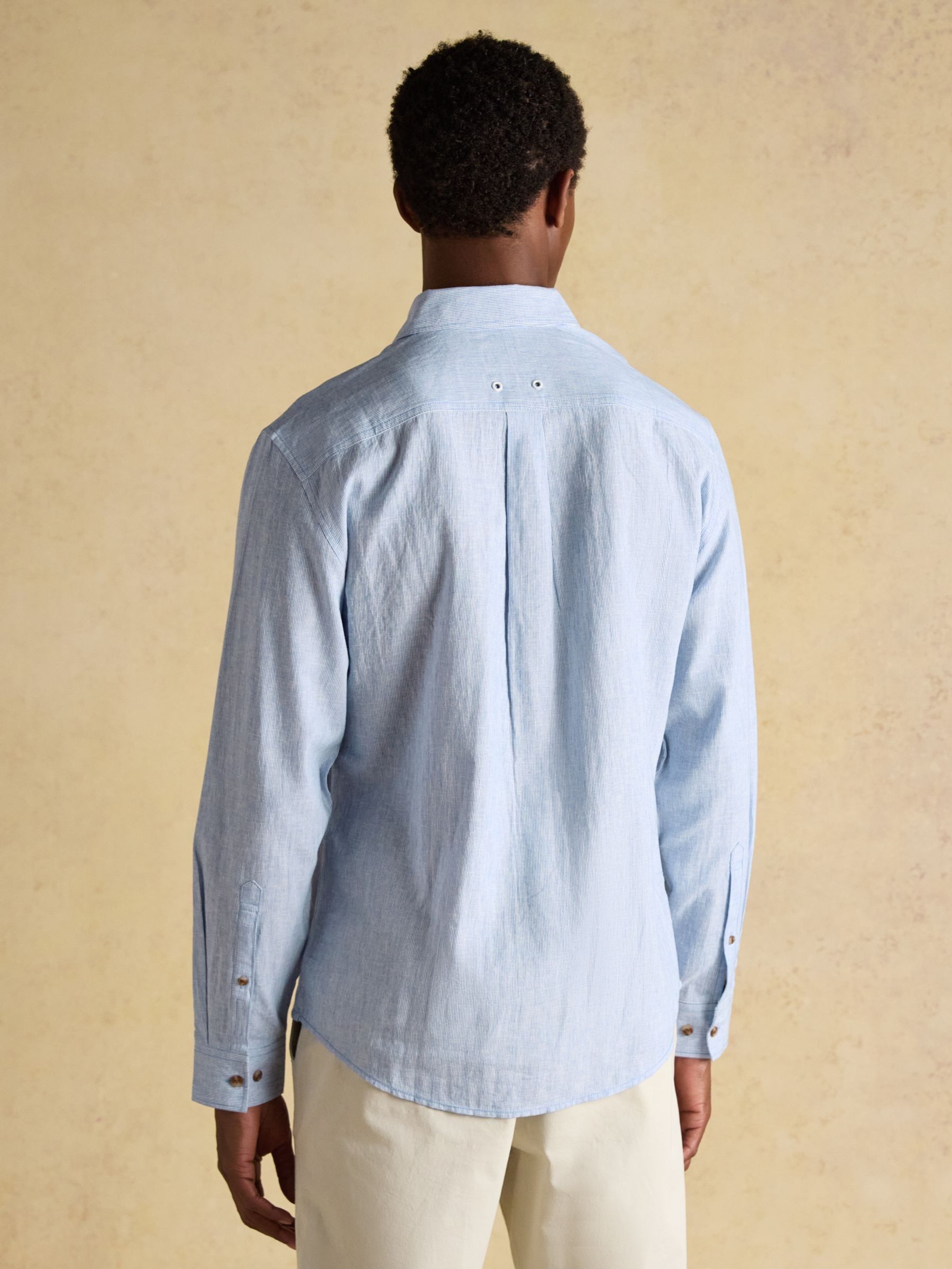 Linen Blend Blue Long Sleeve Shirt - Image 10 of 15
