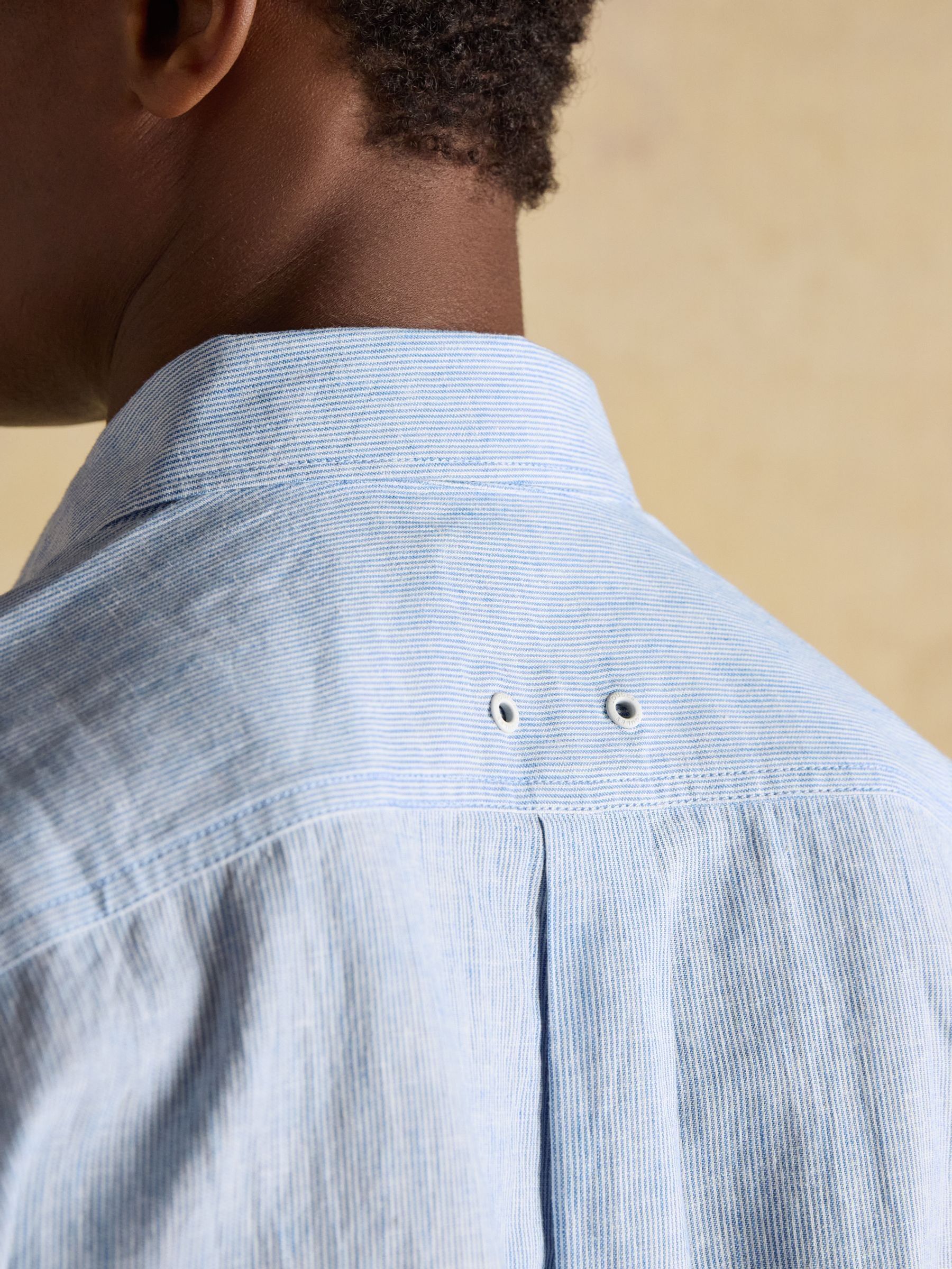 Linen Blend Blue Long Sleeve Shirt - Image 11 of 15