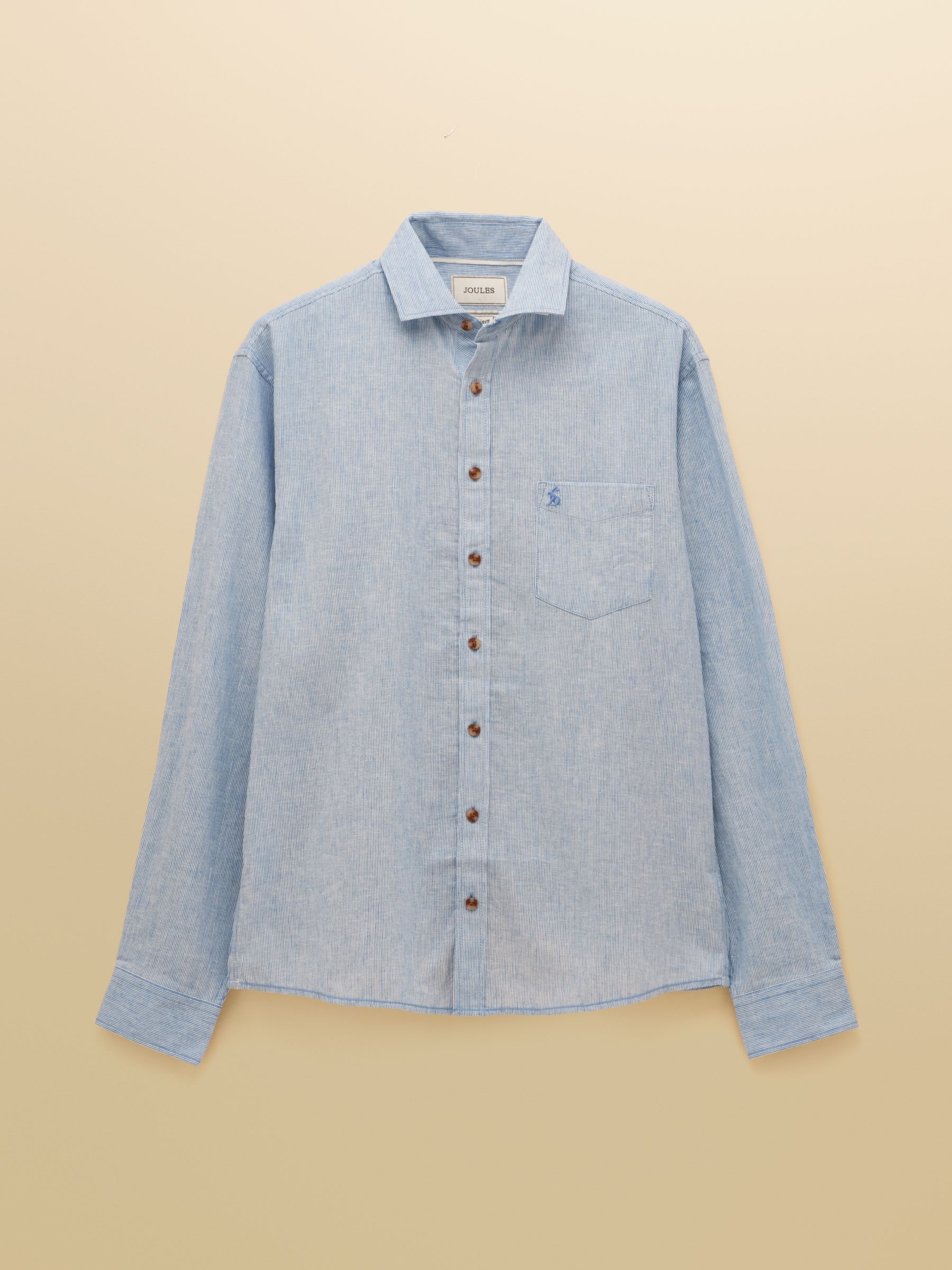 Blue Fine Stripe Linen Blend Long Sleeve Shirt - Image 12 of 12 Blue Fine Stripe Linen Blend Long Sleeve Shirt - Image 12 of 12