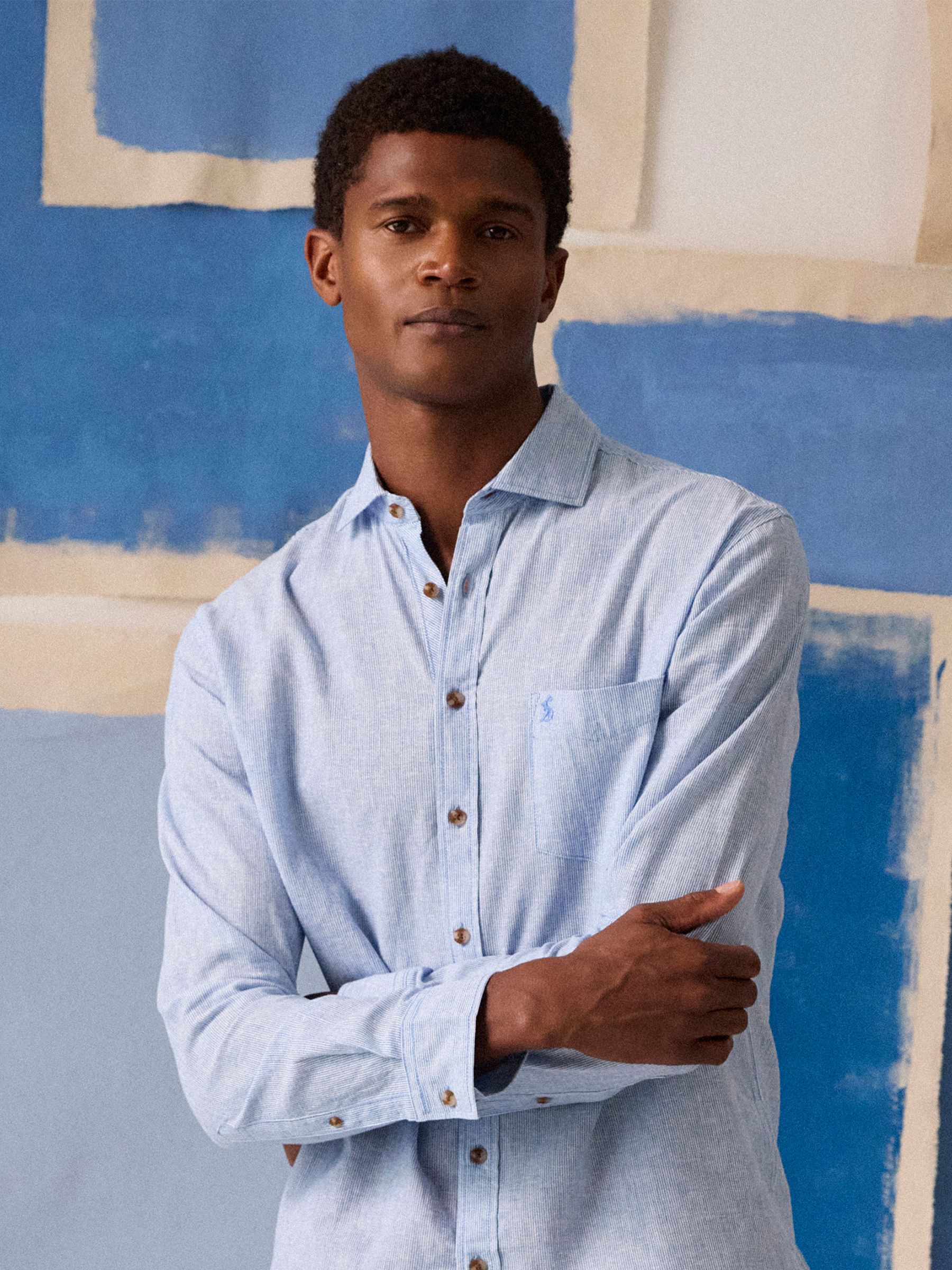 Linen Blend Blue Long Sleeve Shirt - Image 3 of 15