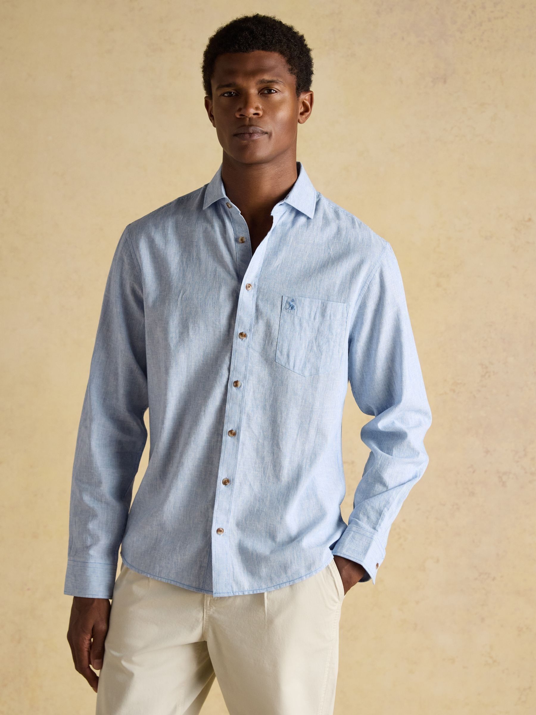 Linen Blend Blue Long Sleeve Shirt - Image 4 of 15
