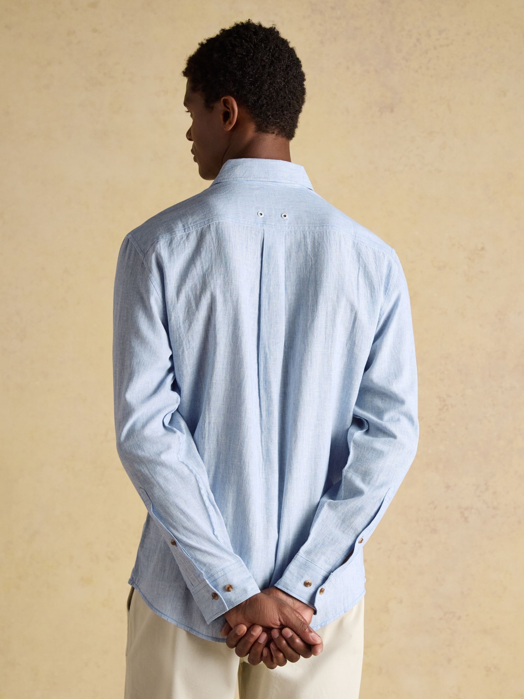 Linen Blend Blue Long Sleeve Shirt - Image 5 of 15