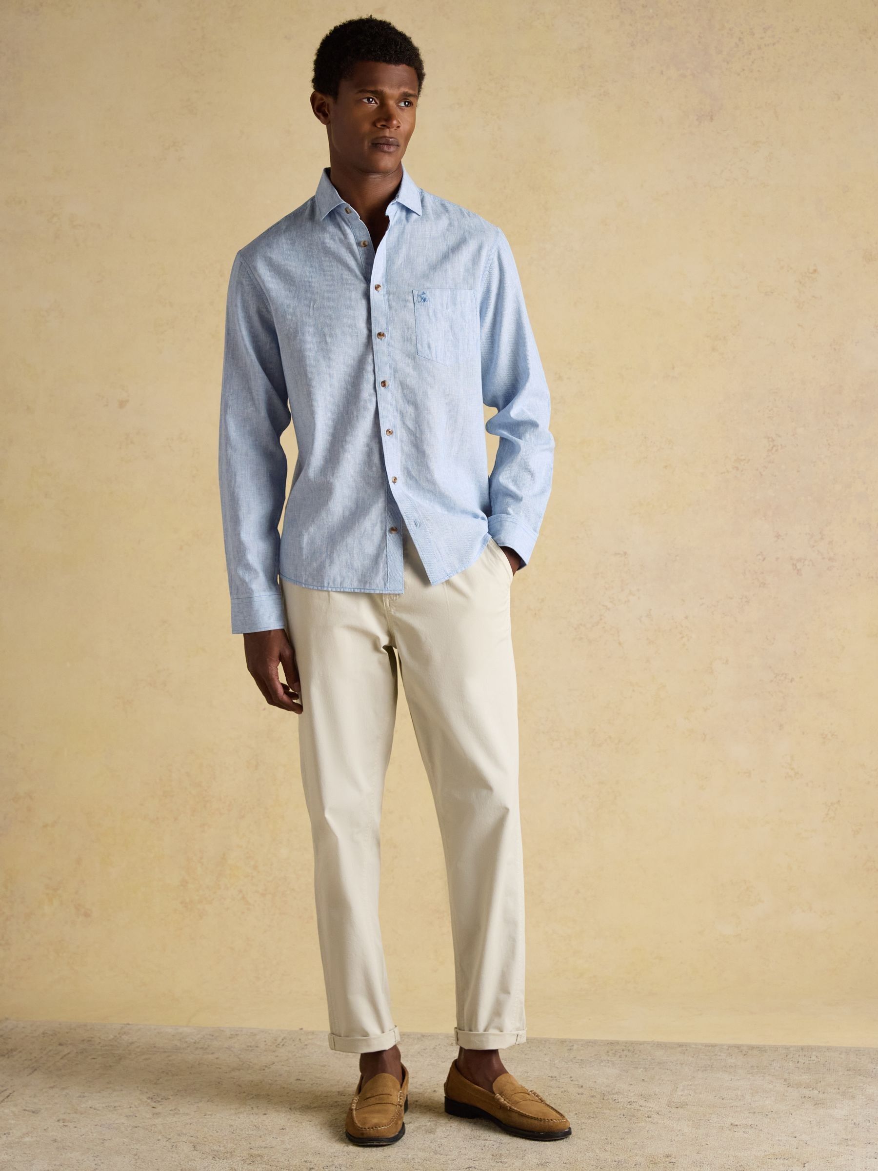 Linen Blend Blue Long Sleeve Shirt - Image 6 of 15