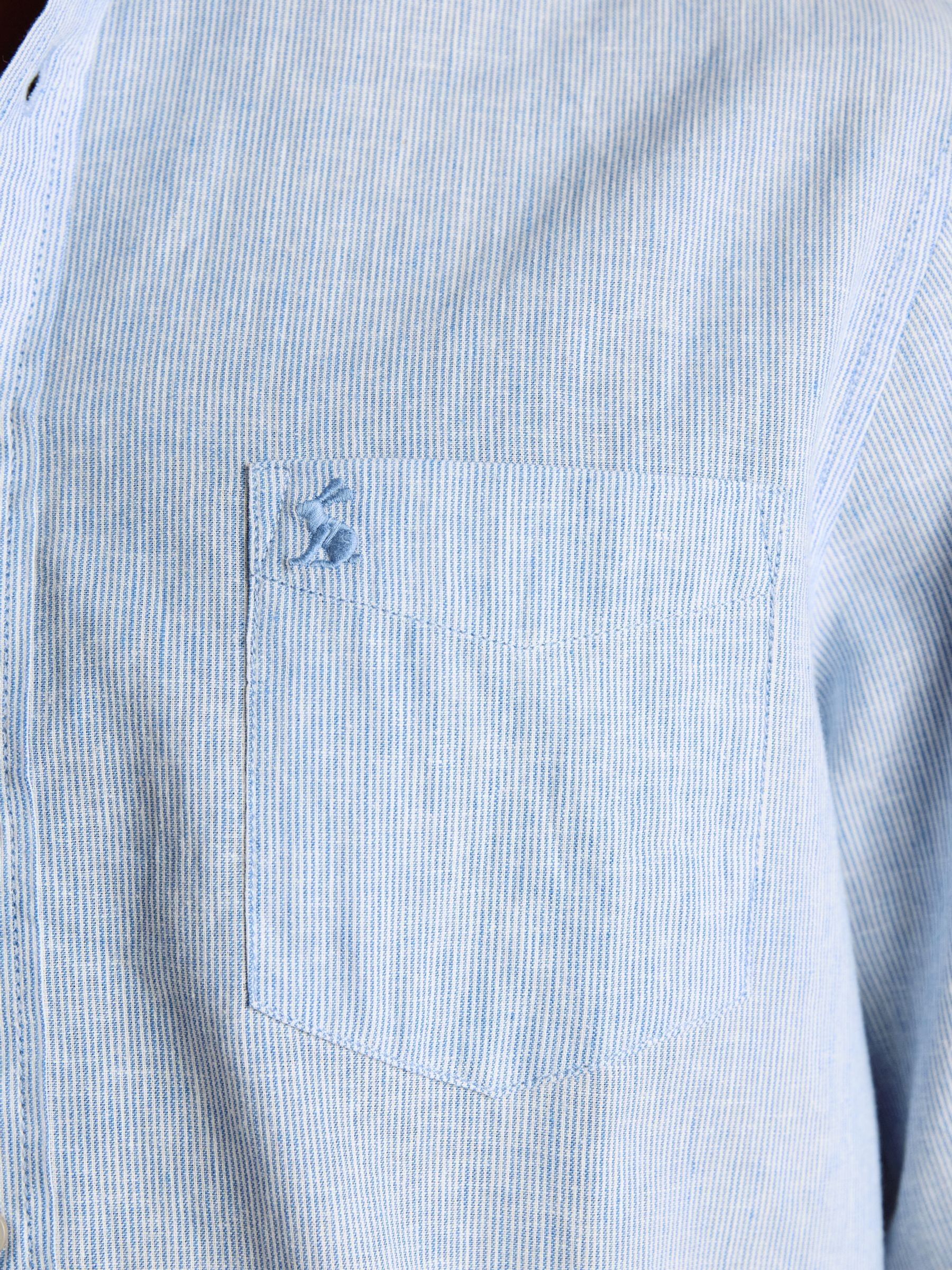 Linen Blend Blue Long Sleeve Shirt - Image 7 of 15