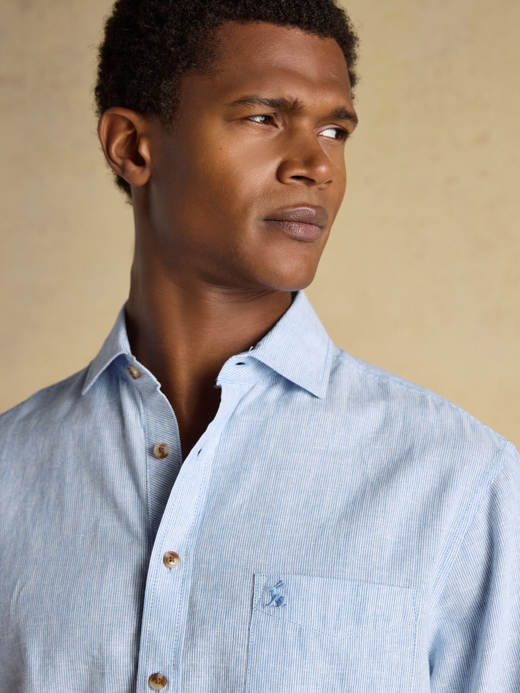 Linen Blend Blue Long Sleeve Shirt - Image 9 of 15