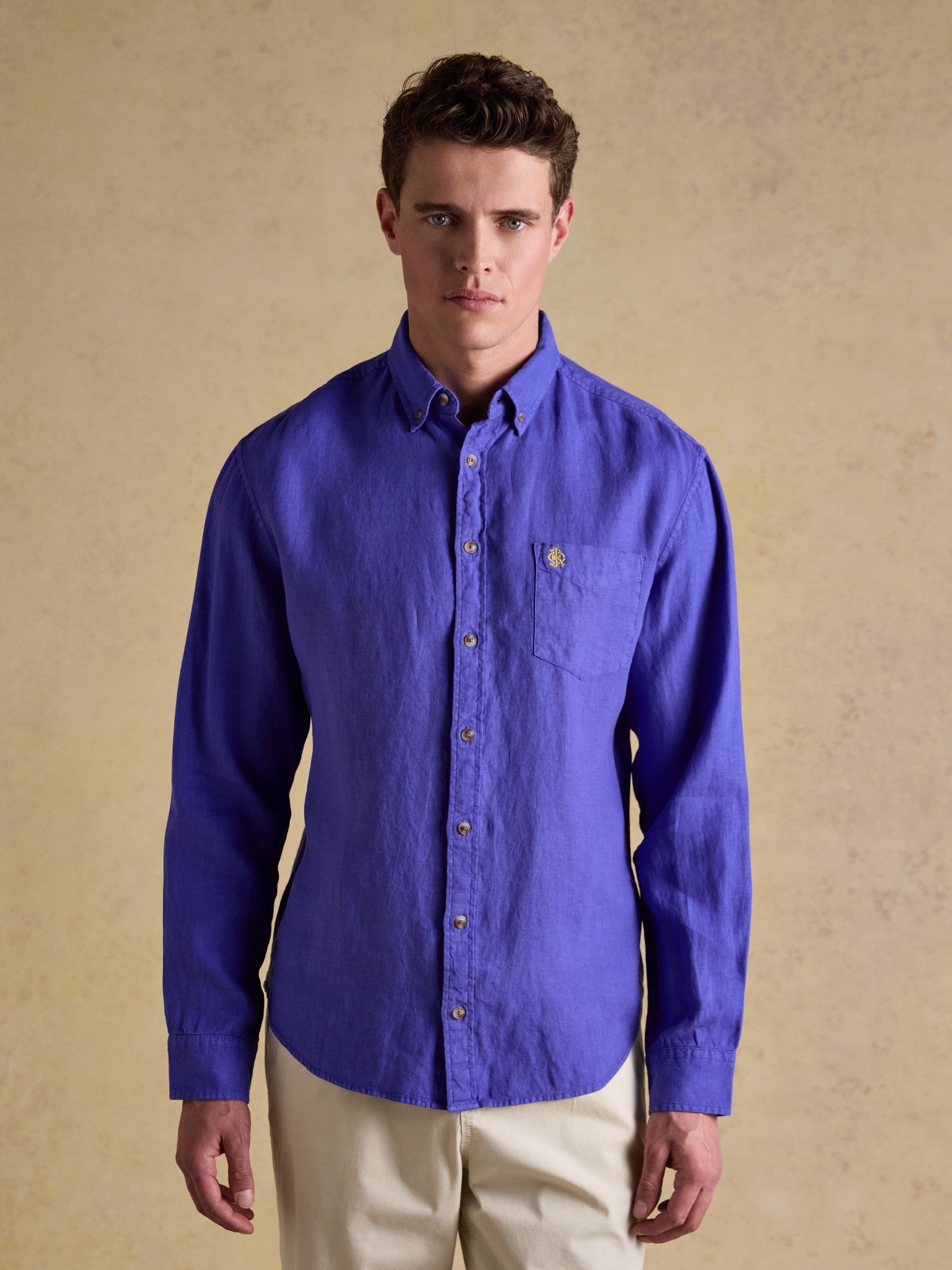 Blue 100% Linen Long Sleeve Classic Fit Shirt - Image 1 of 9