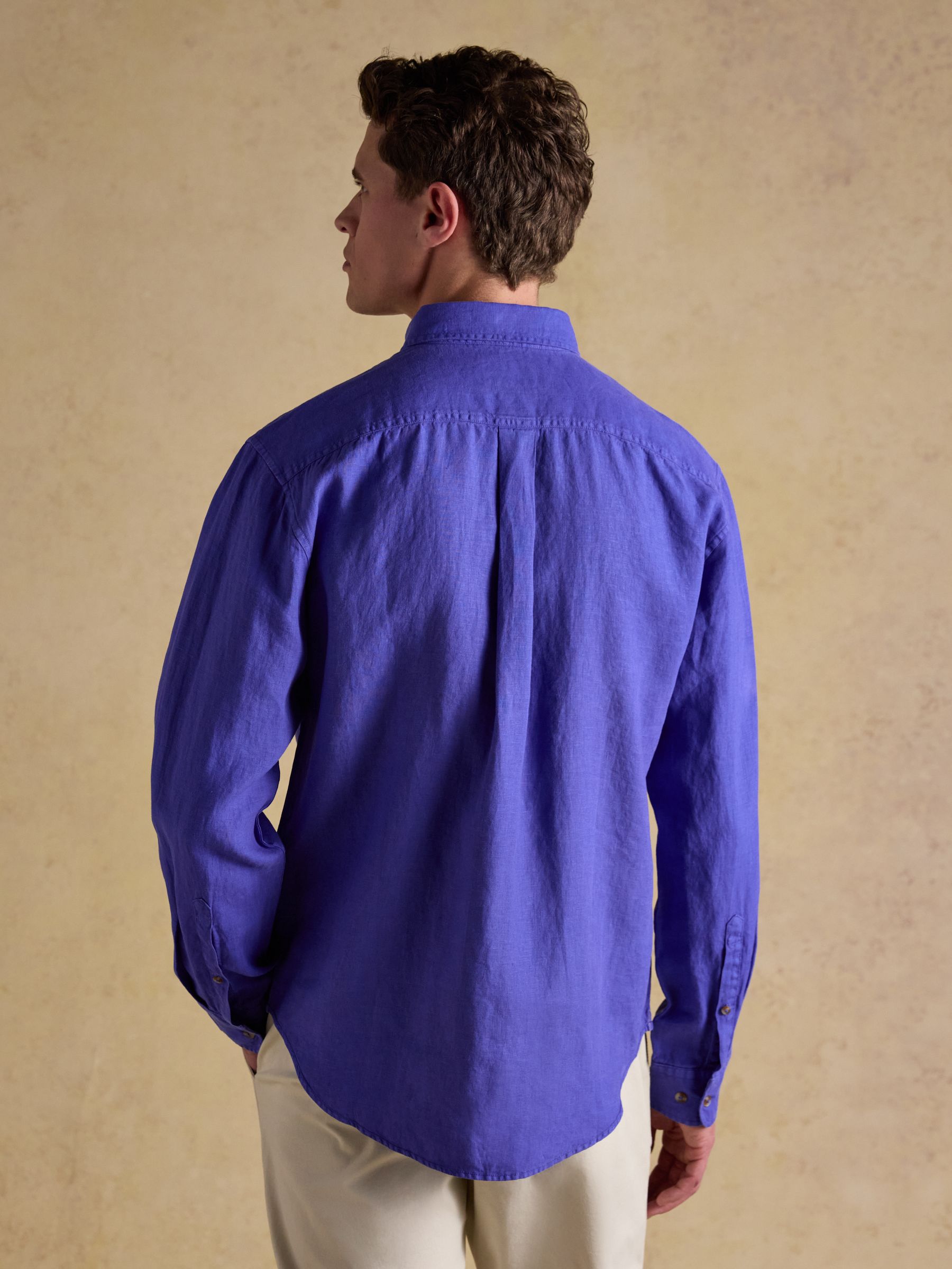 Blue 100% Linen Long Sleeve Classic Fit Shirt - Image 3 of 9