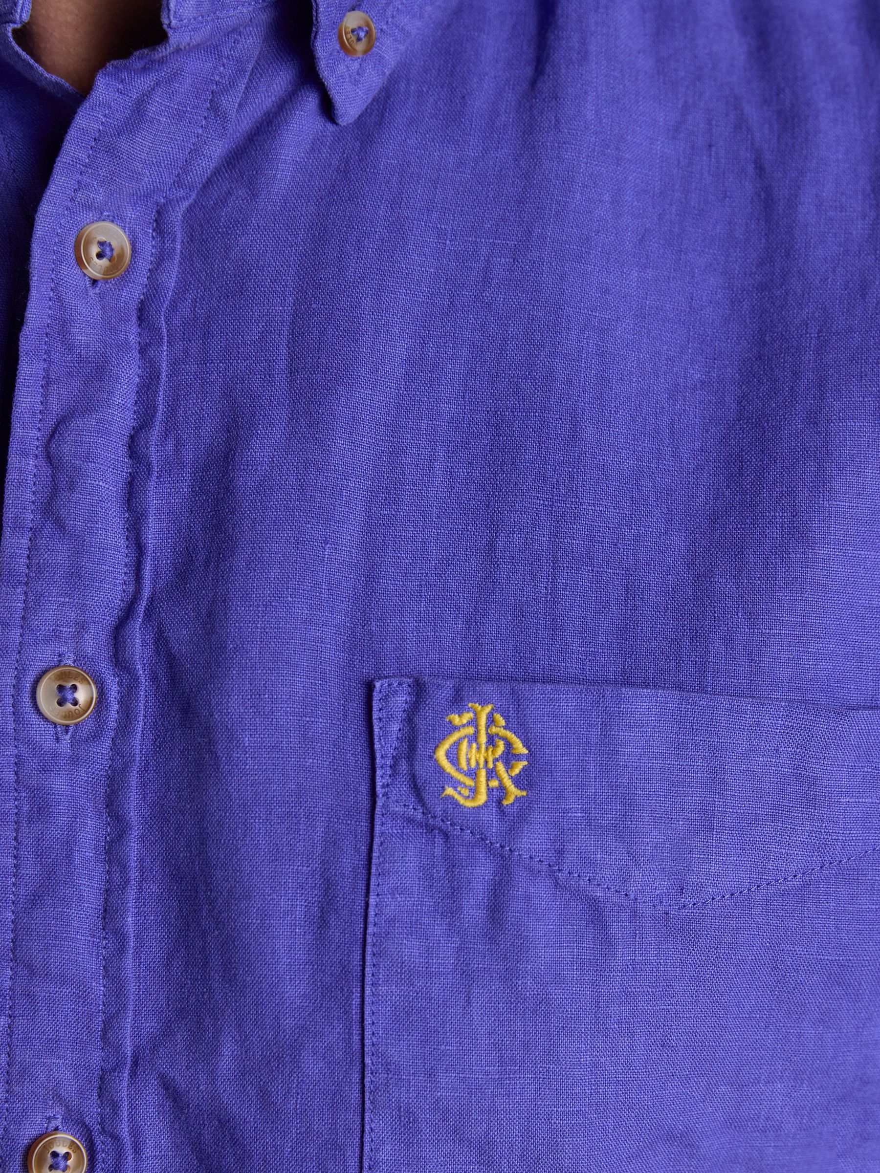 Blue 100% Linen Long Sleeve Classic Fit Shirt - Image 6 of 9