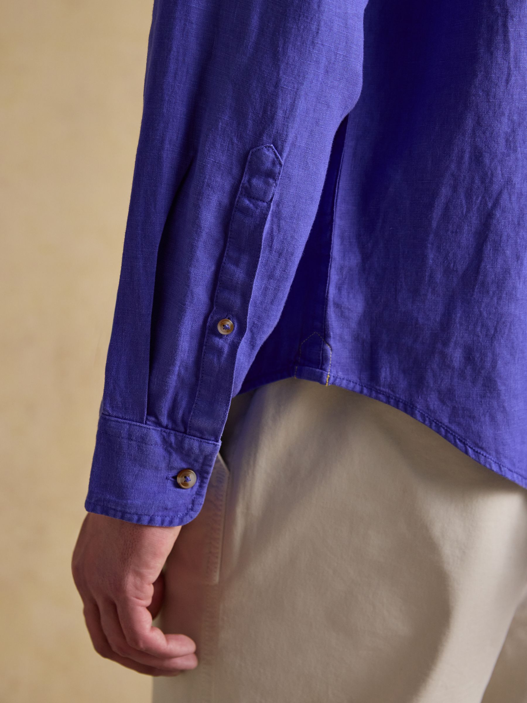 Blue 100% Linen Long Sleeve Classic Fit Shirt - Image 8 of 9