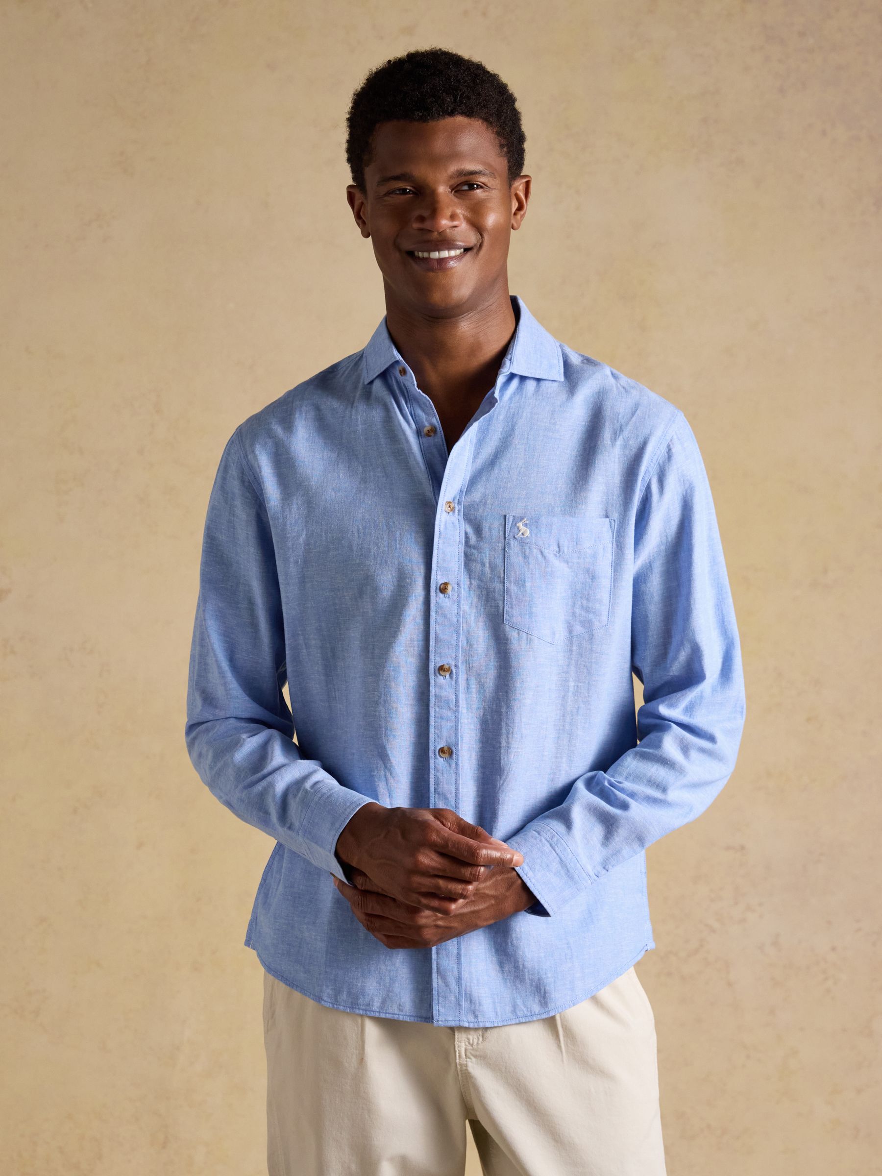 Linen Blend Light Blue Long Sleeve Shirt - Image 1 of 10